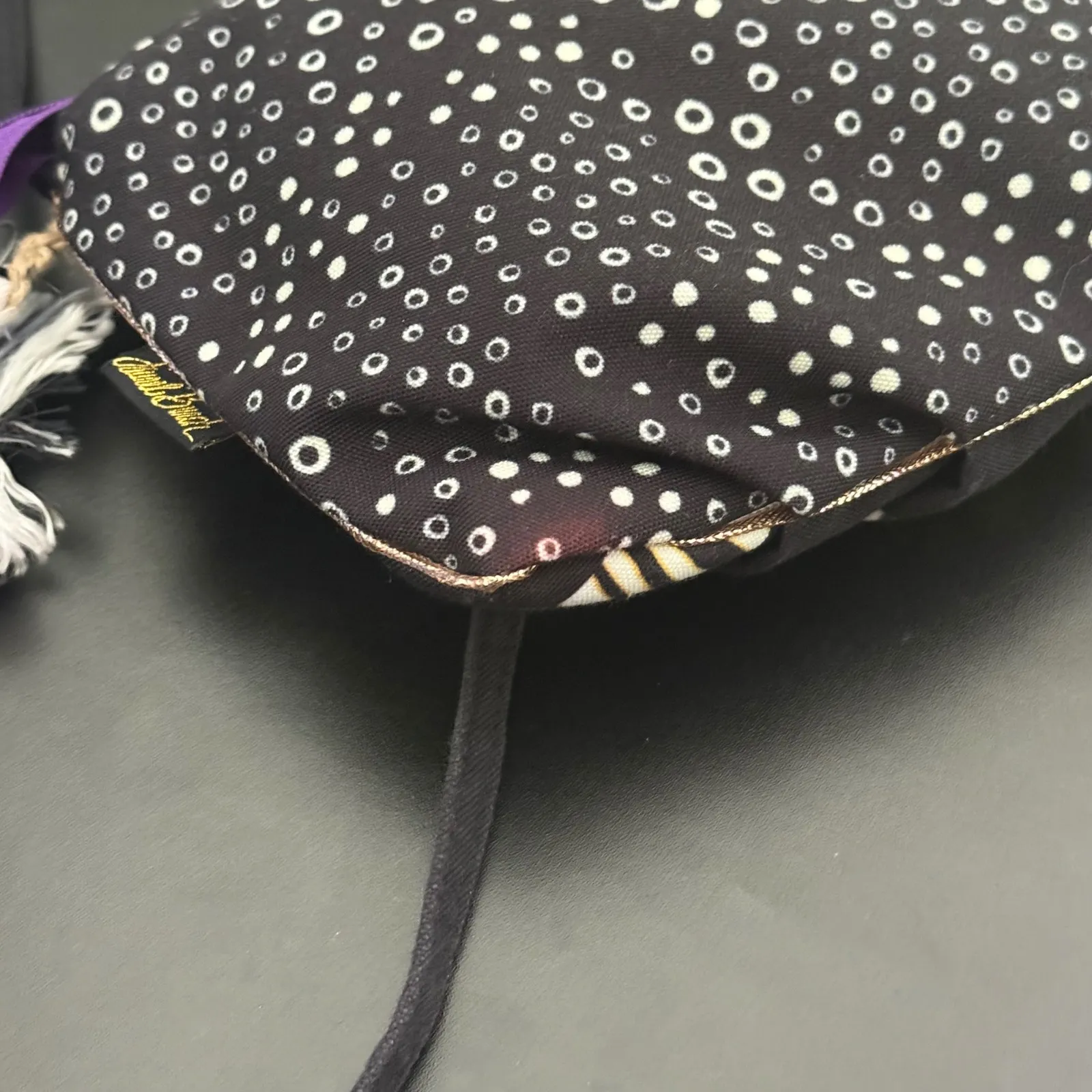 Laurel Burch Crossbody Whimsical Cat Print Bag Tassel Beaded Polka Dot Gatos Black - Image 4