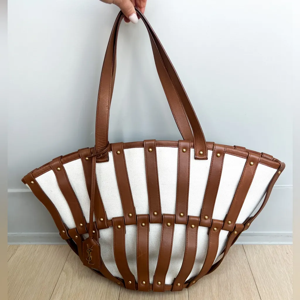 YSL Saint Laurent Authentic Panier Basket Tote Bag in Brown - Image 7