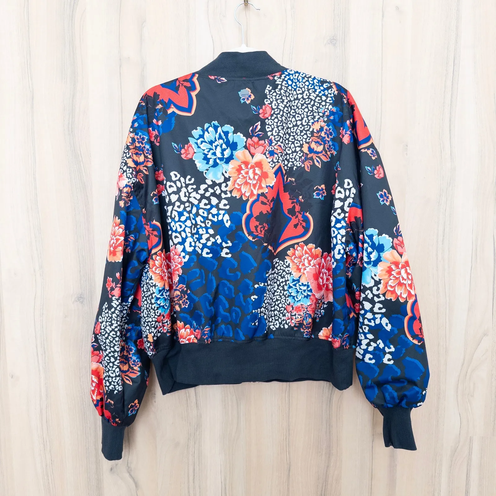 Body & Sol Womens Floral Bomber Jacket Size XL Multicolor Boho Maximalist Artsy Black - Image 4