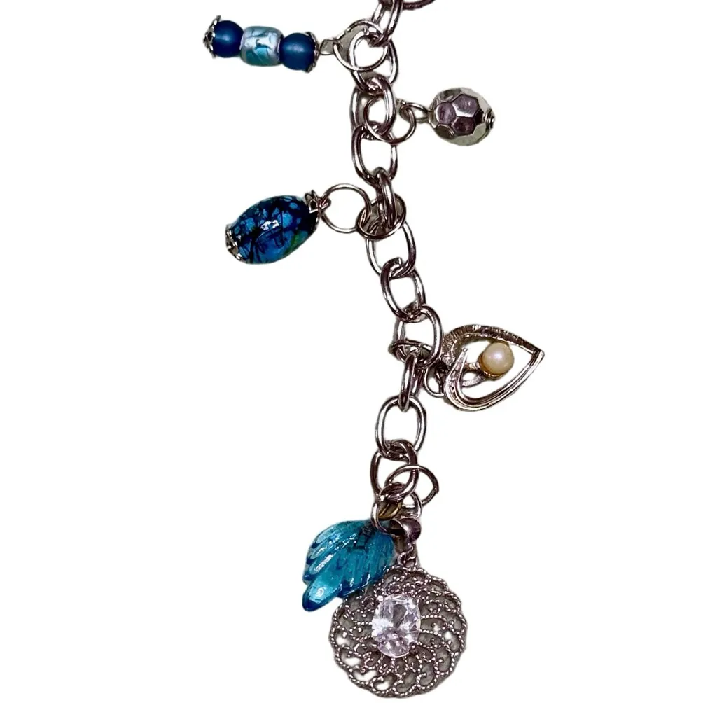 Blue Filigree Handmade Bag Charm Keychain | One of a Kind | Crystal Accessory - Image 2