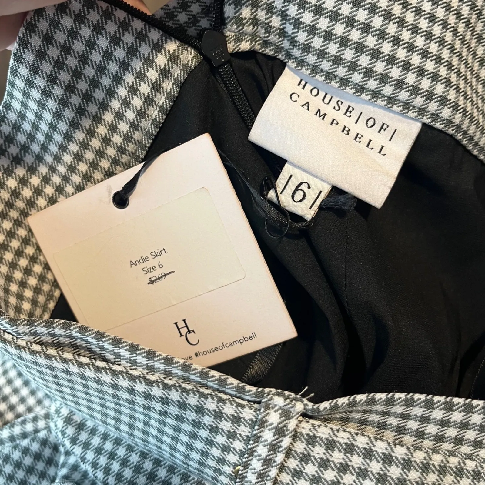 House of Campbell Andie Skirt Gingham Belted A Line Mini Skirt Size 6 Green - Image 5