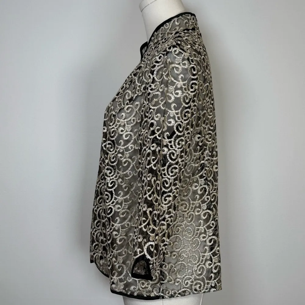 Alex Evenings Sheer Embroidered Jacket 3/4 Sleeve Women’s Size MP Medium Petite - Image 3