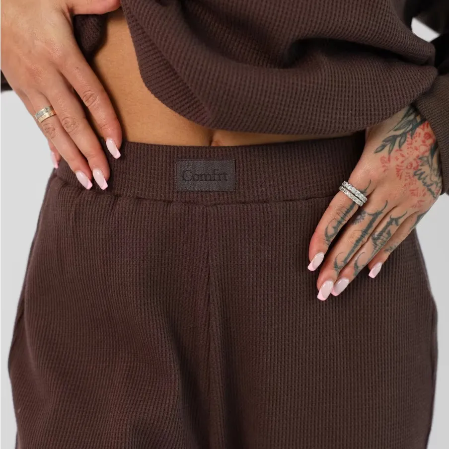 Cmfrt Waffle Lounge Pant Cocoa Brown Knit Thermal Wide Leg Sweatpants Size L - Image 4