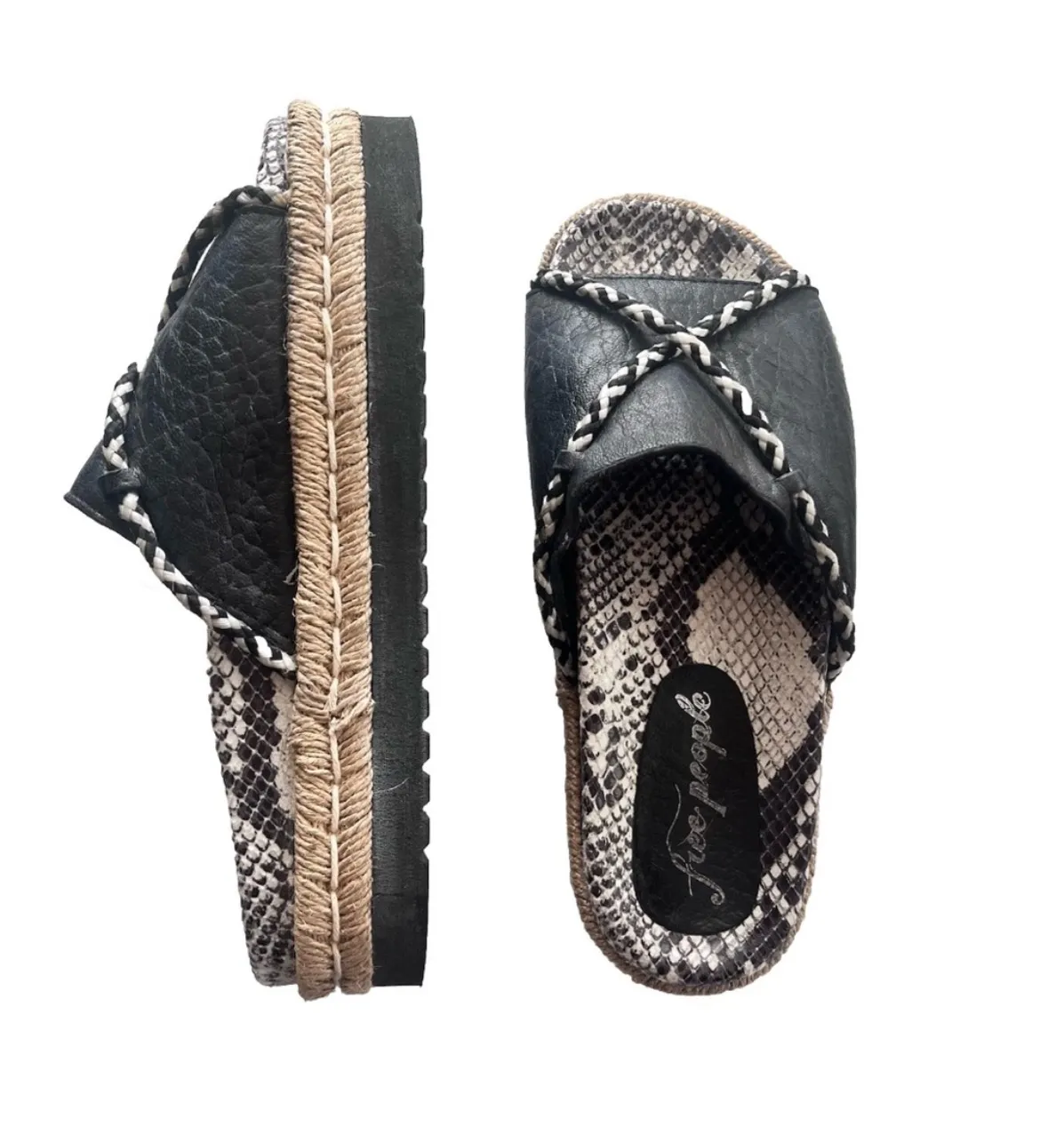 Size 6 Black Leather Animal Print Platform Sandals - Image 2