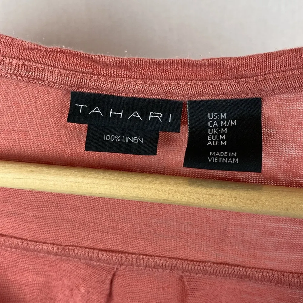 Tahari 100% Linen Coral Orange Short Sleeve Tee T Shirt Top M - Image 5