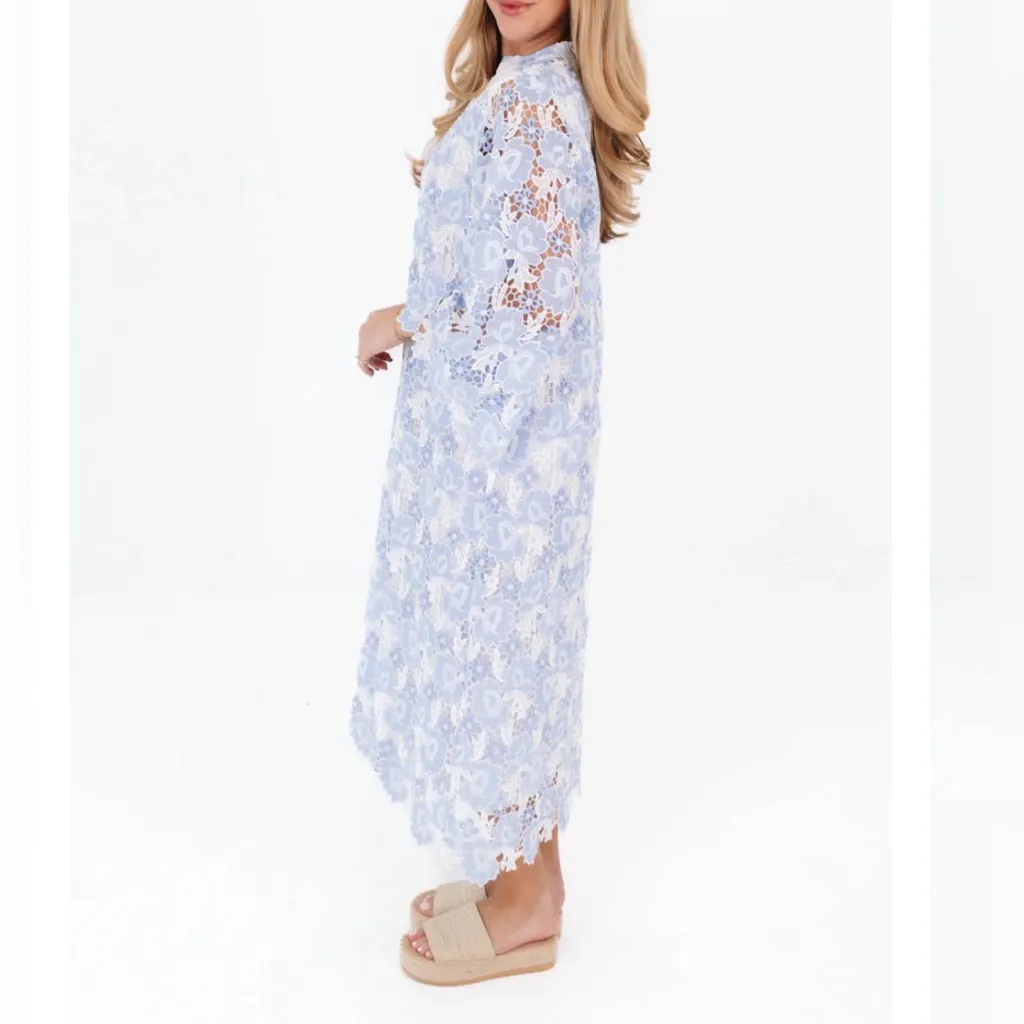 NWT NEW J.Marie The Maggie Lace Midi Dress Blue White Small - Image 3