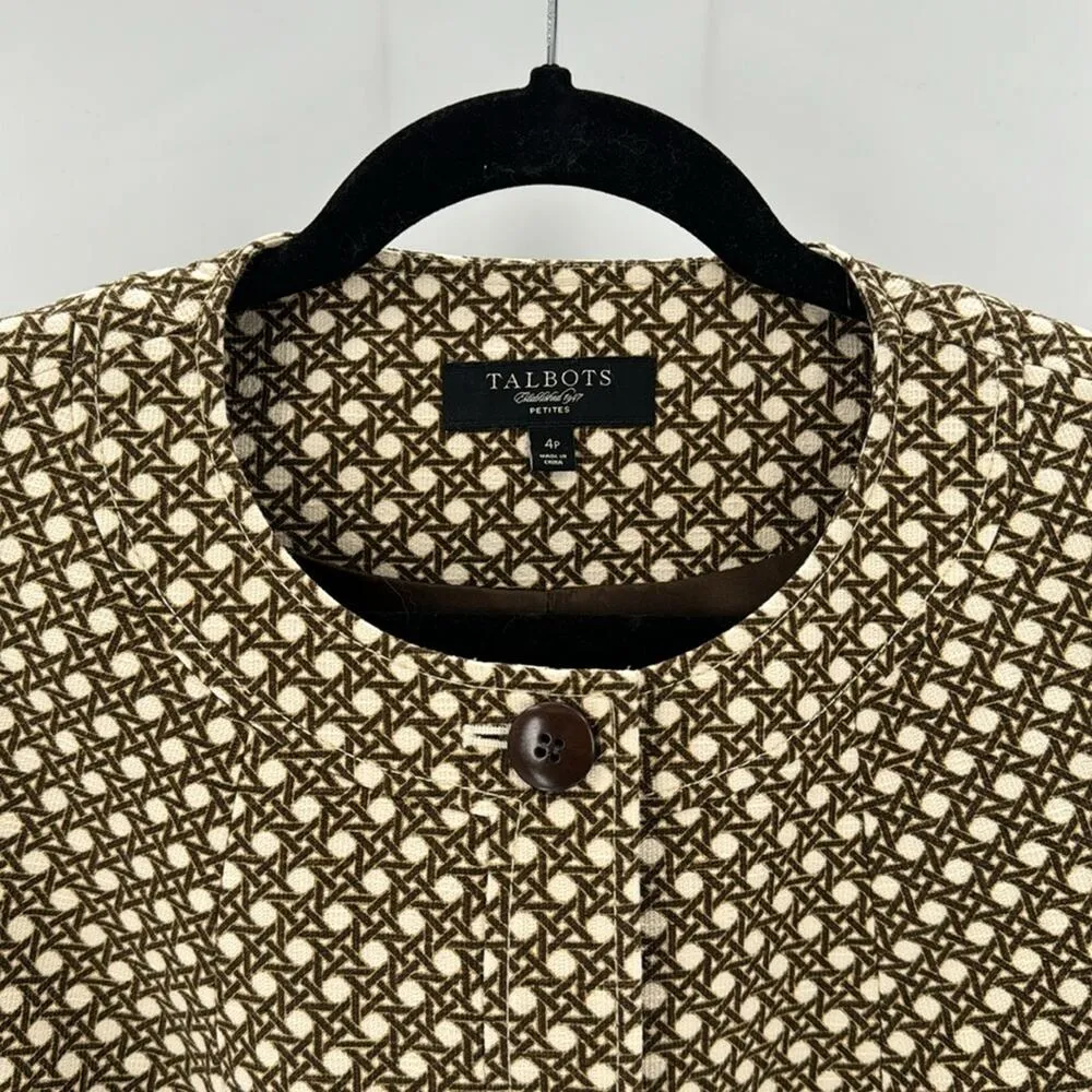 Talbots Brown and Cream Tweed semi cropped 3 quarter sleeve size 4P doted blazer - Image 4