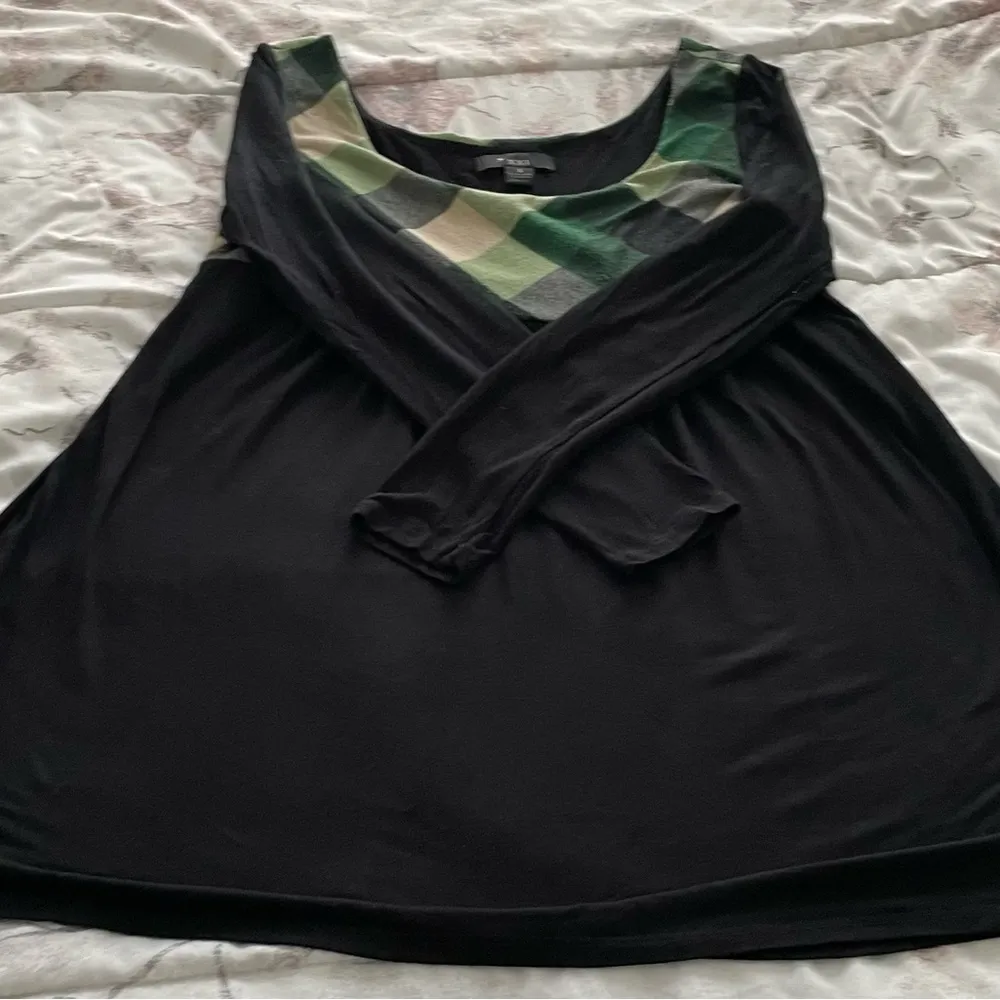 Vintage Forever 21 Y2K Black tunic with green plaid detailing size S Made in USA - Image 10