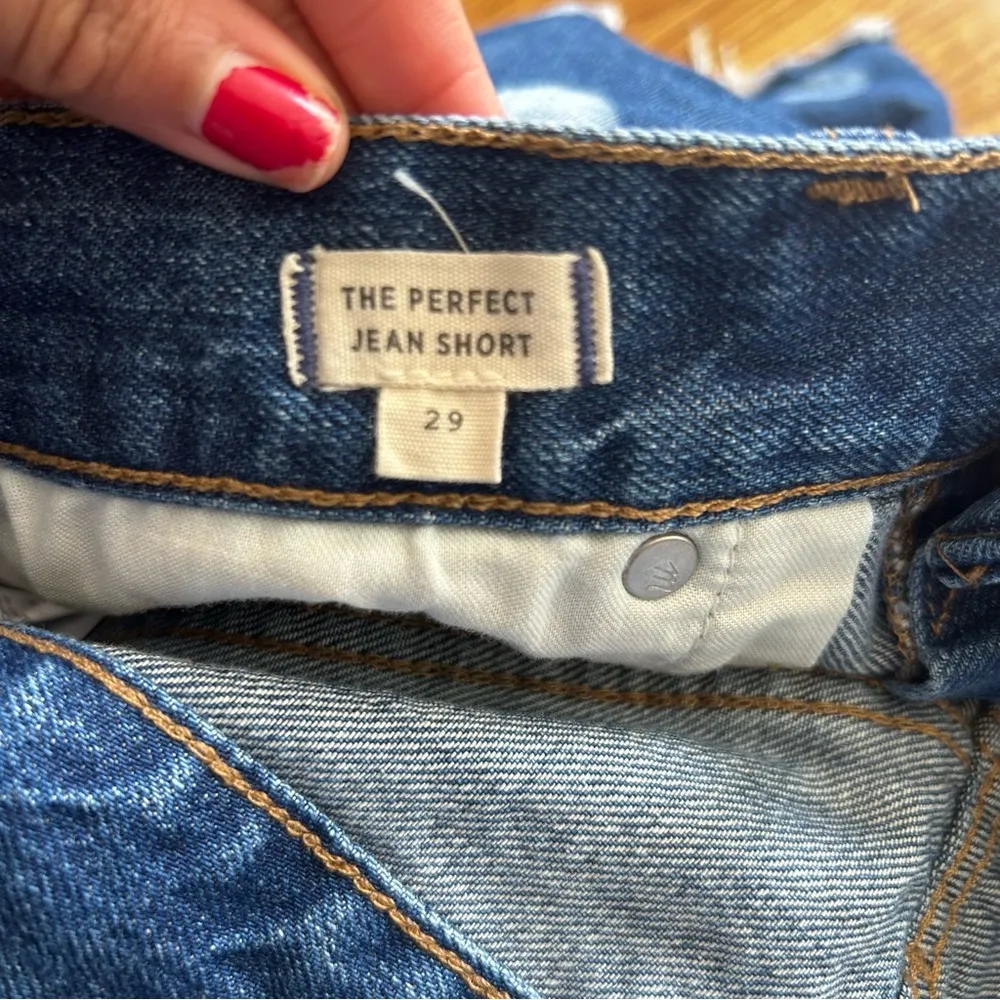 Madewell Blue and White Jean Shorts High-Waisted Frayed - Image 4