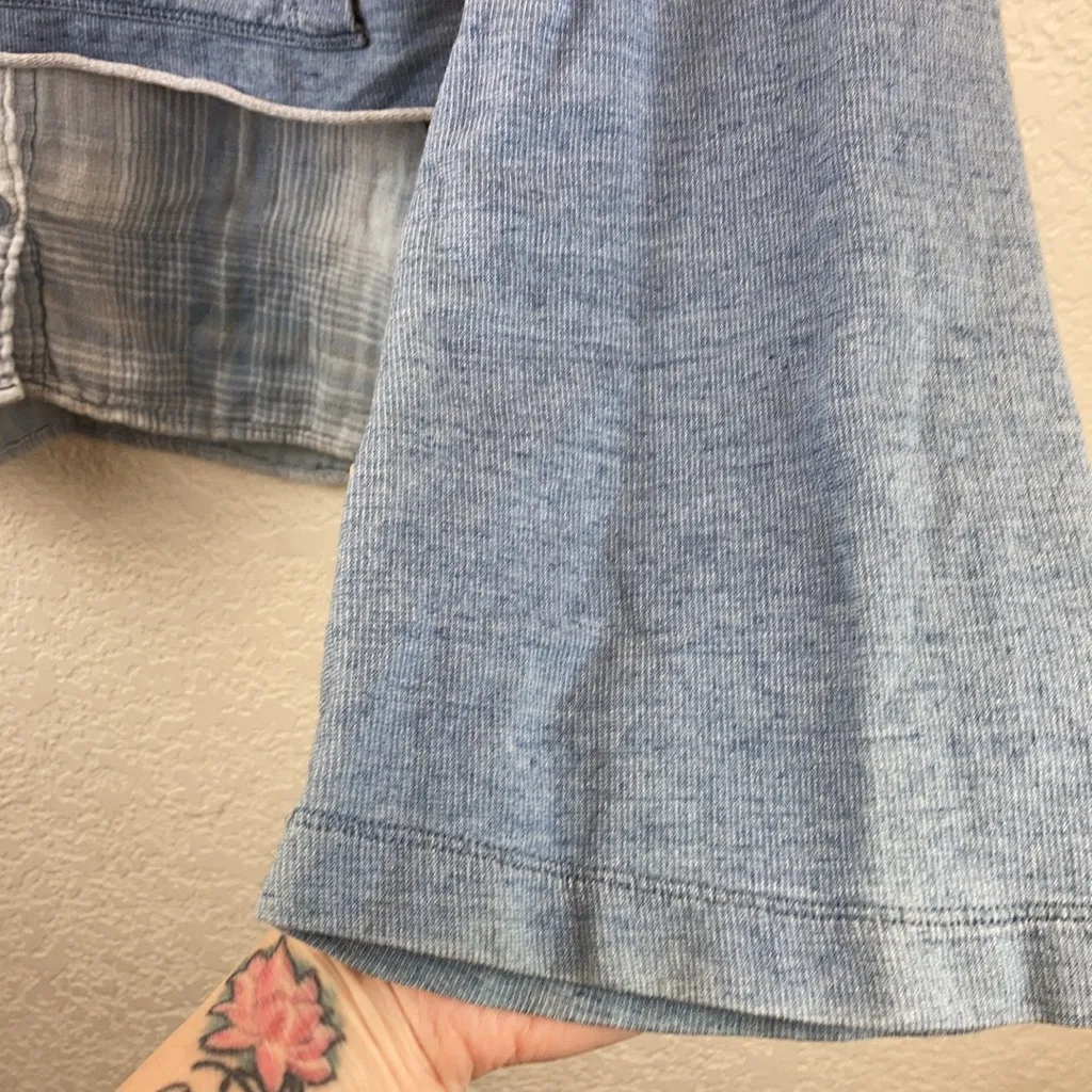 Anthropologie Cloth & Stone 2 fer Chambray Plaid Faux Layered Hoodie A103 - Image 7