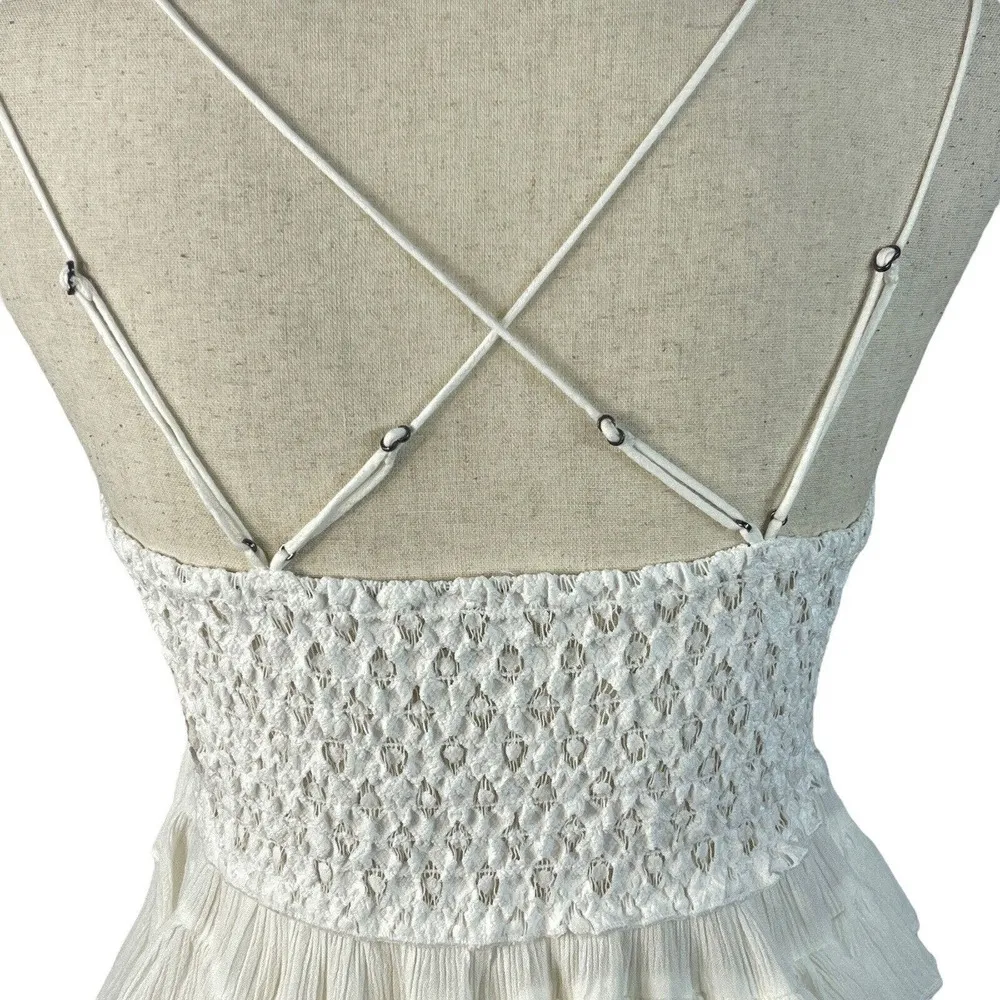 Free People Intimately Medium Adella Cami Top White Ruffled Crochet Lace Smocked - Image 8