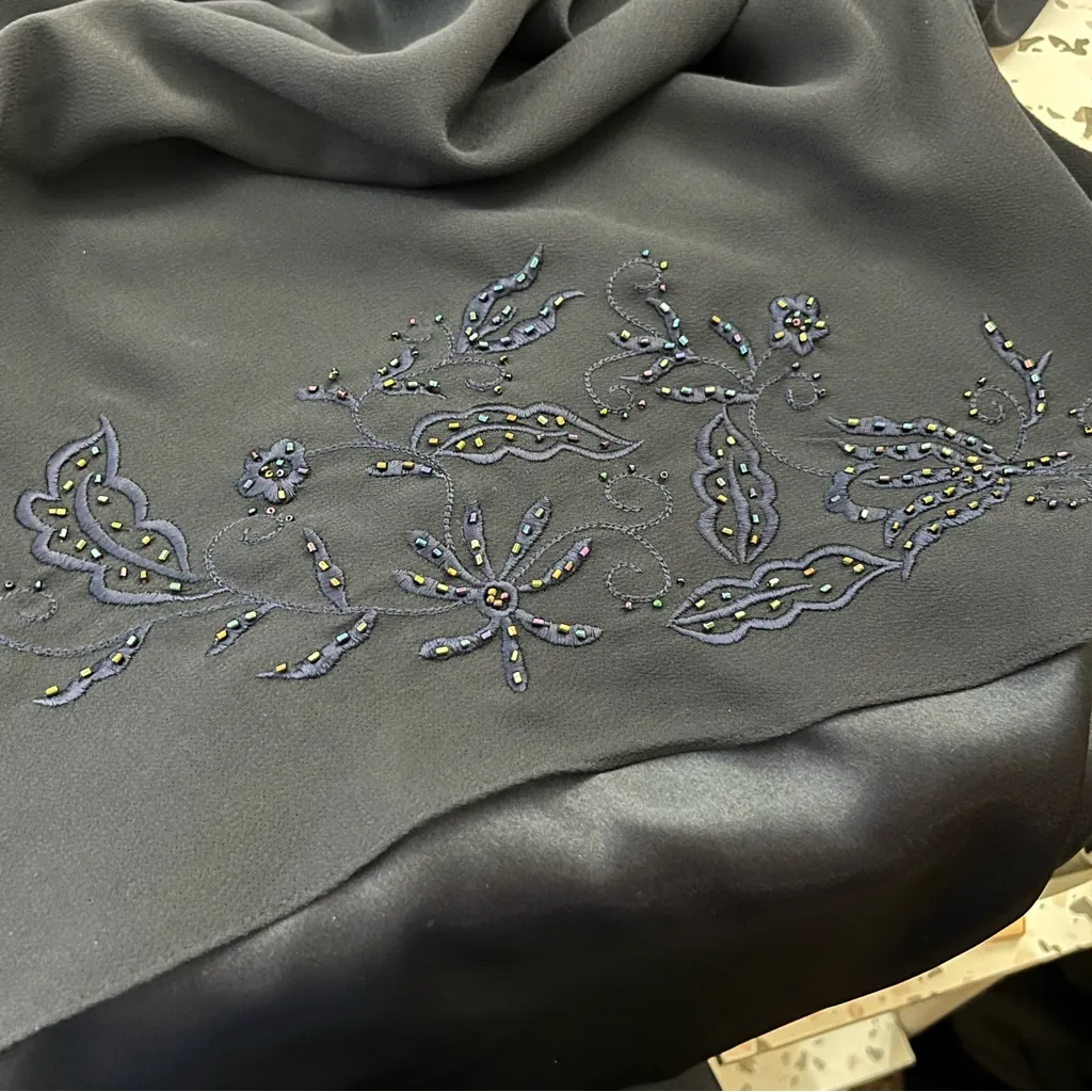 Y2K Coldwater Creek Draped Cowl Neck Beaded Sleeveless Blouse Navy 2X - Image 4