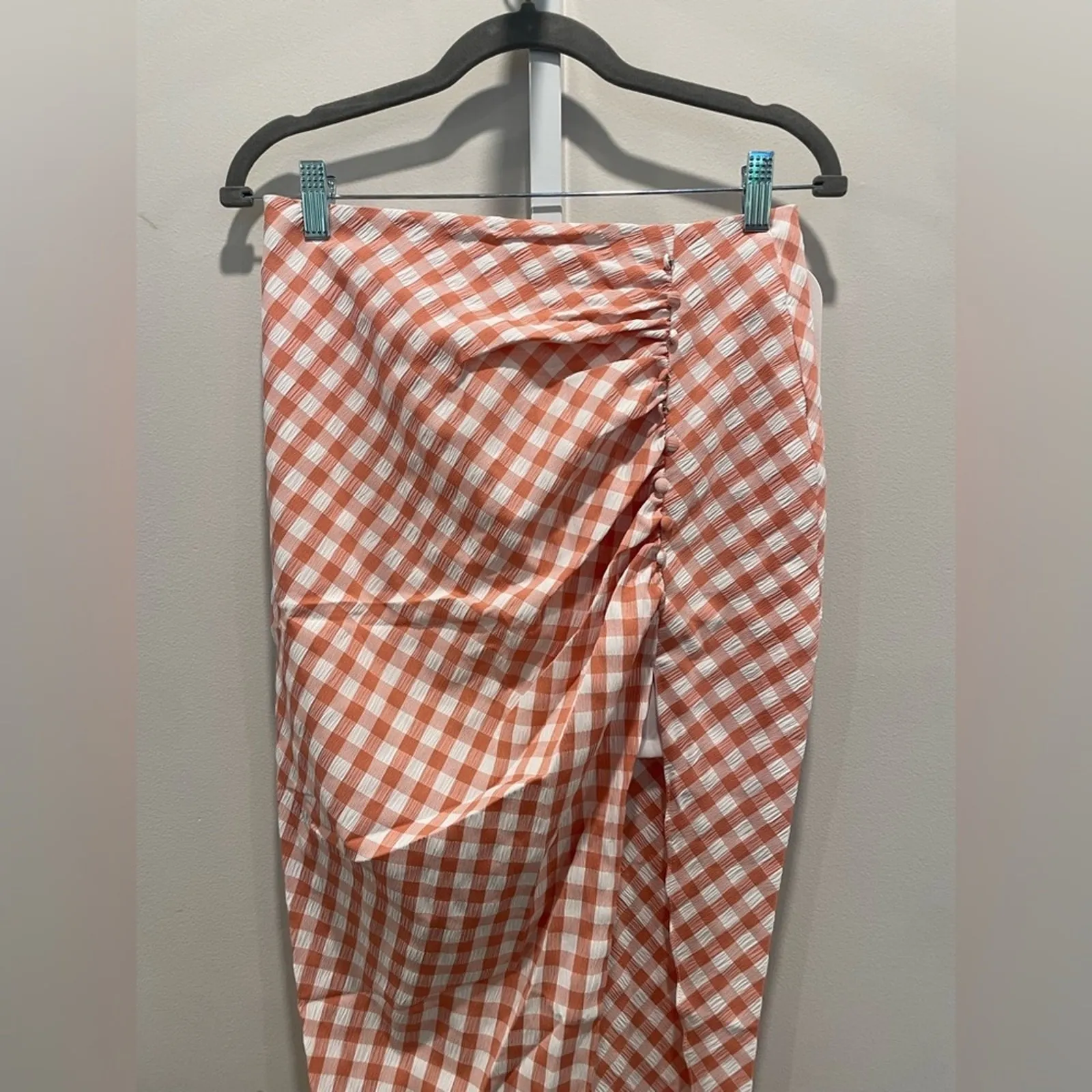 Rumer Bisou Ruched Gingham Maxi Skirt Size S‎ Red - Image 4