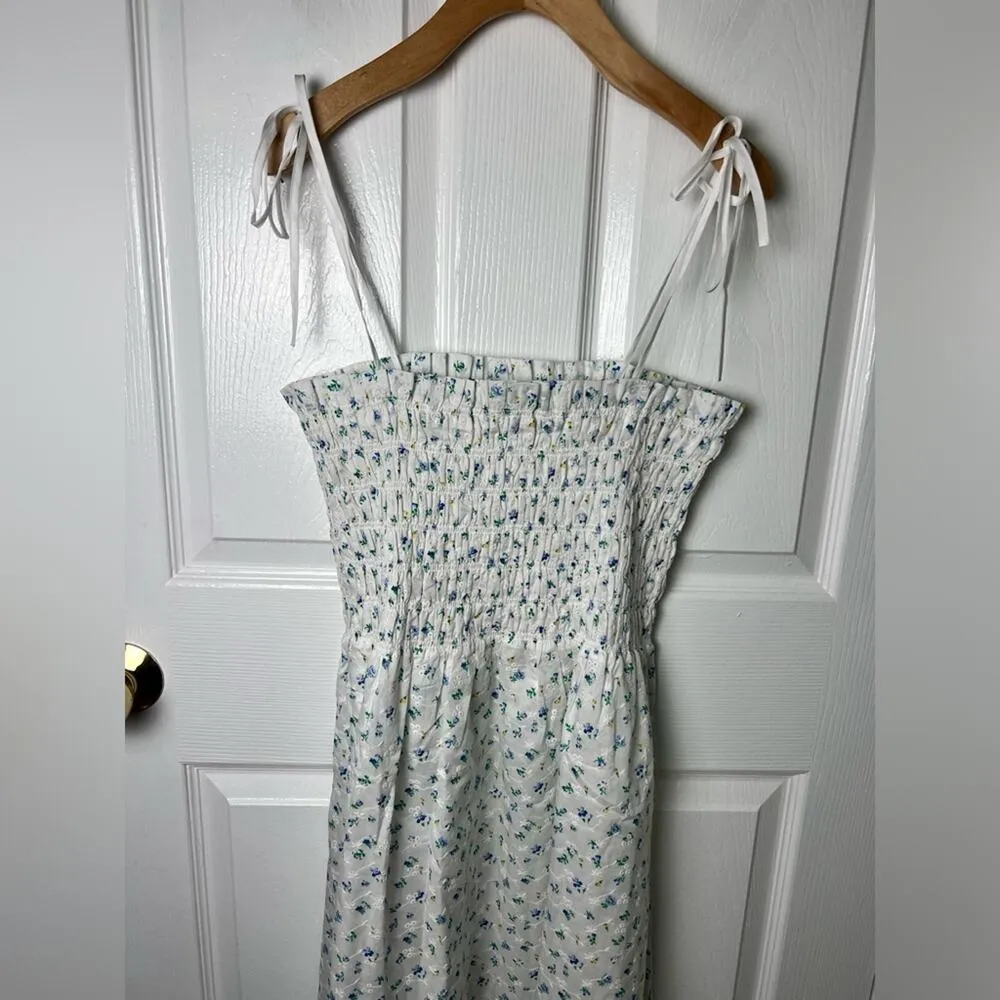 Rails Cotton Faith White Floral Smocked Tie Strap Midi Dress Bluebell Eyelet XL - Image 4