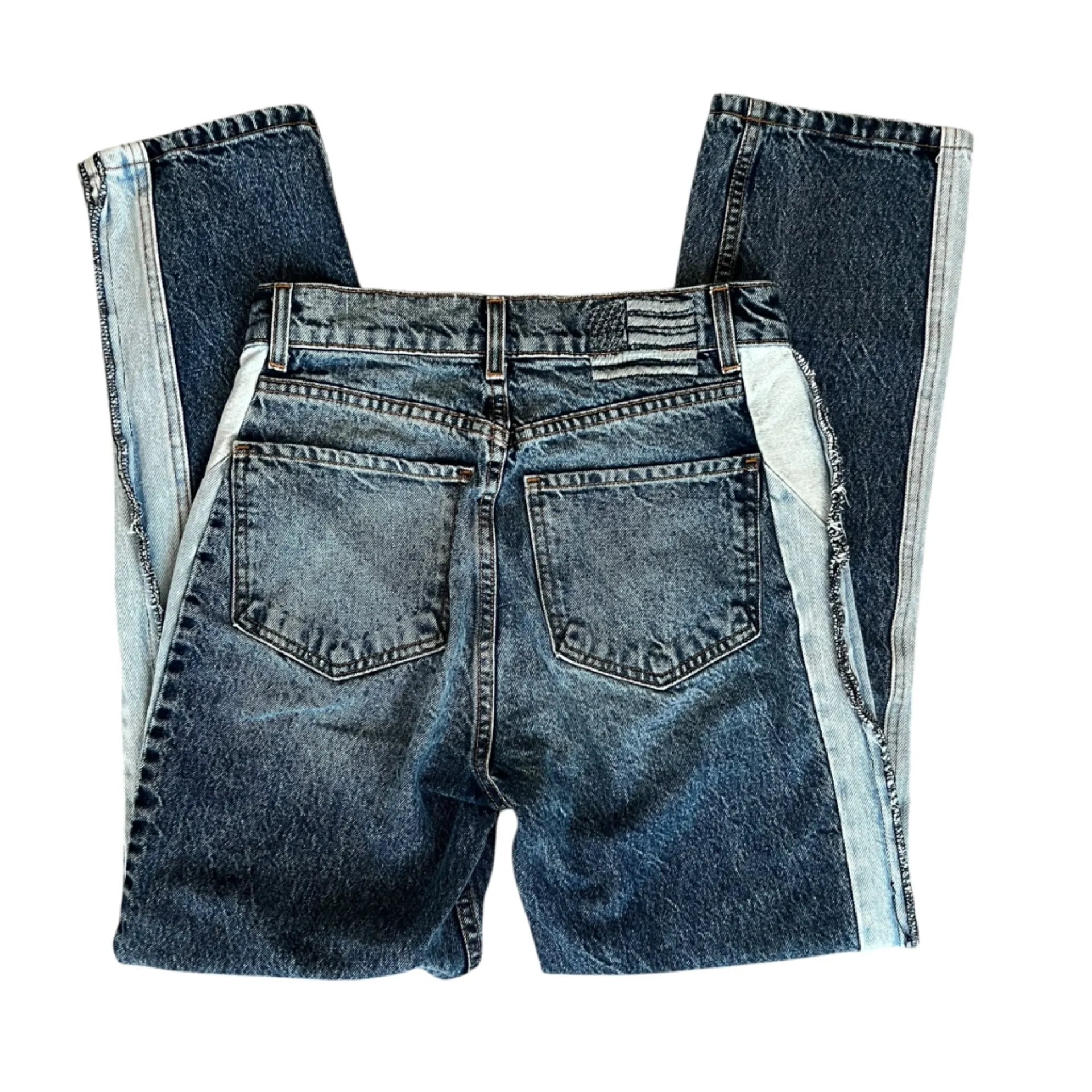 Revice Denim Women’s Two Tone Raw Hem Distressed Mom Jeans High Rise Colorblock - Image 8