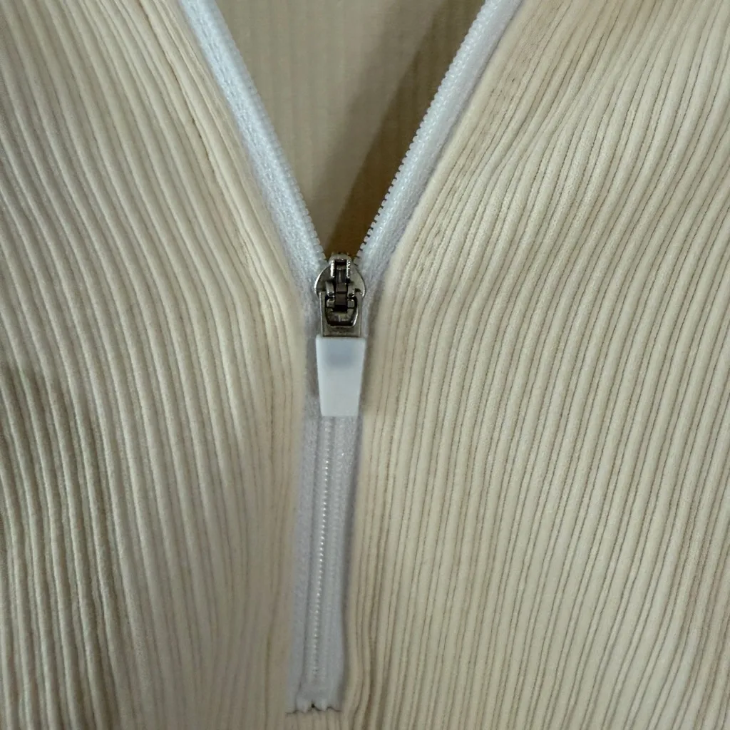 OQQ Cream Quarterzip L Ribbed Bodysuit Bodycon Fitted Slimming Waist Control Size L - Image 2