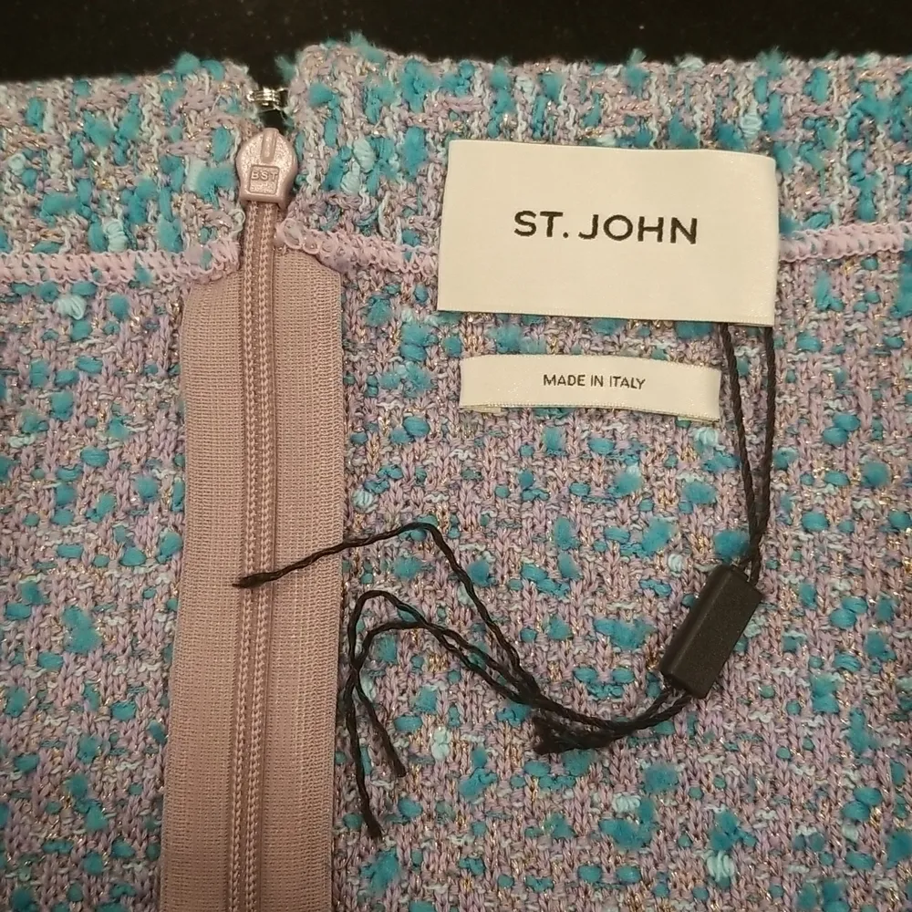 💕ST. JOHN💕 Cotton Blend Confetti Tweed Boucle Metallic Knit Midi Skirt Blue 14 - Image 7