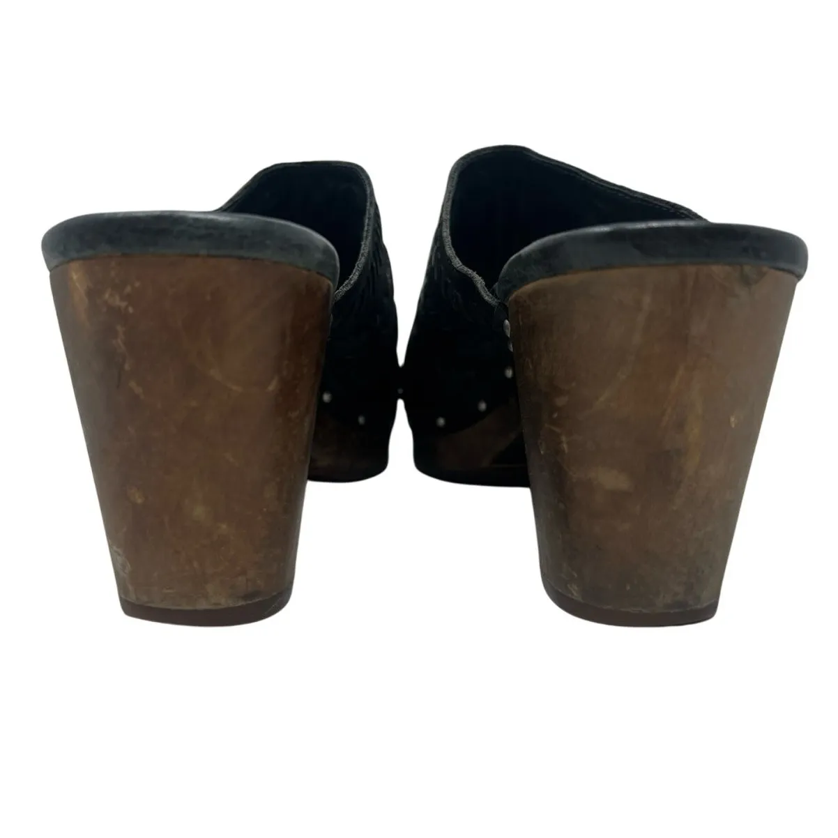 UGG Vivica Black Whipstitch Leather Clogs Size 8 Western Boho - Image 7