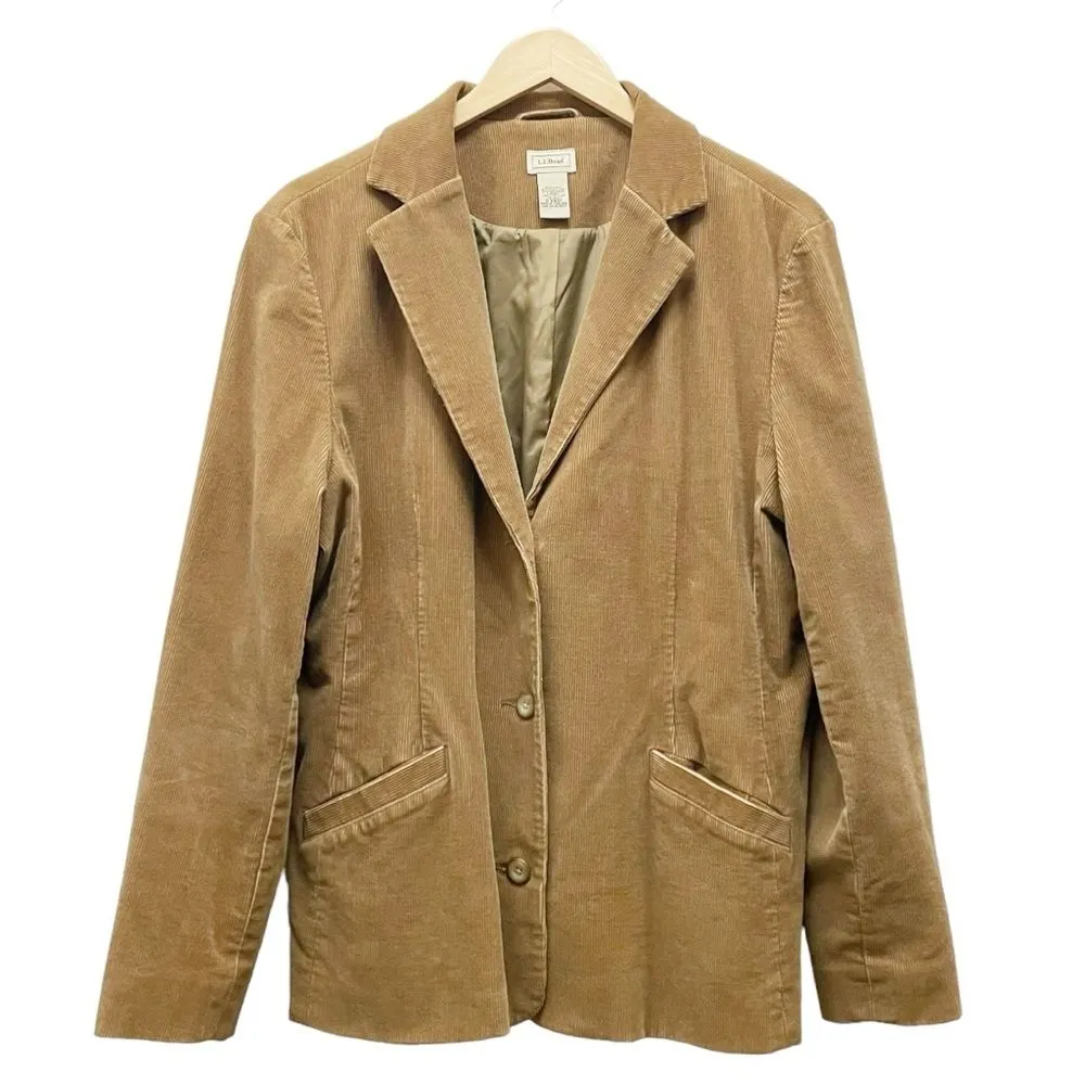 Vintage 1980s L.L. Bean Tan Camel Cotton Corduroy Blazer Jacket Women’s Size 18 Brown - Image 2