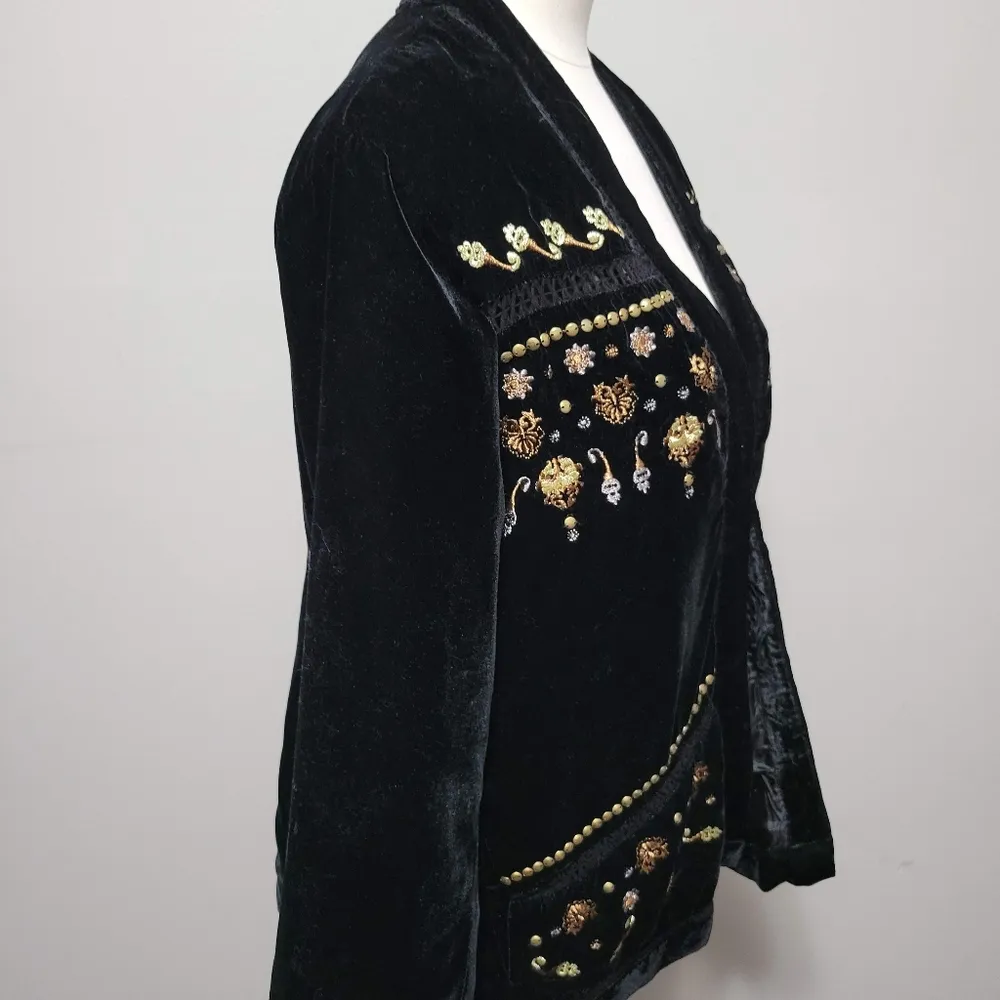 Vintage America Blues Serina Black Embellished Velvet Jacket Size Large - Image 4