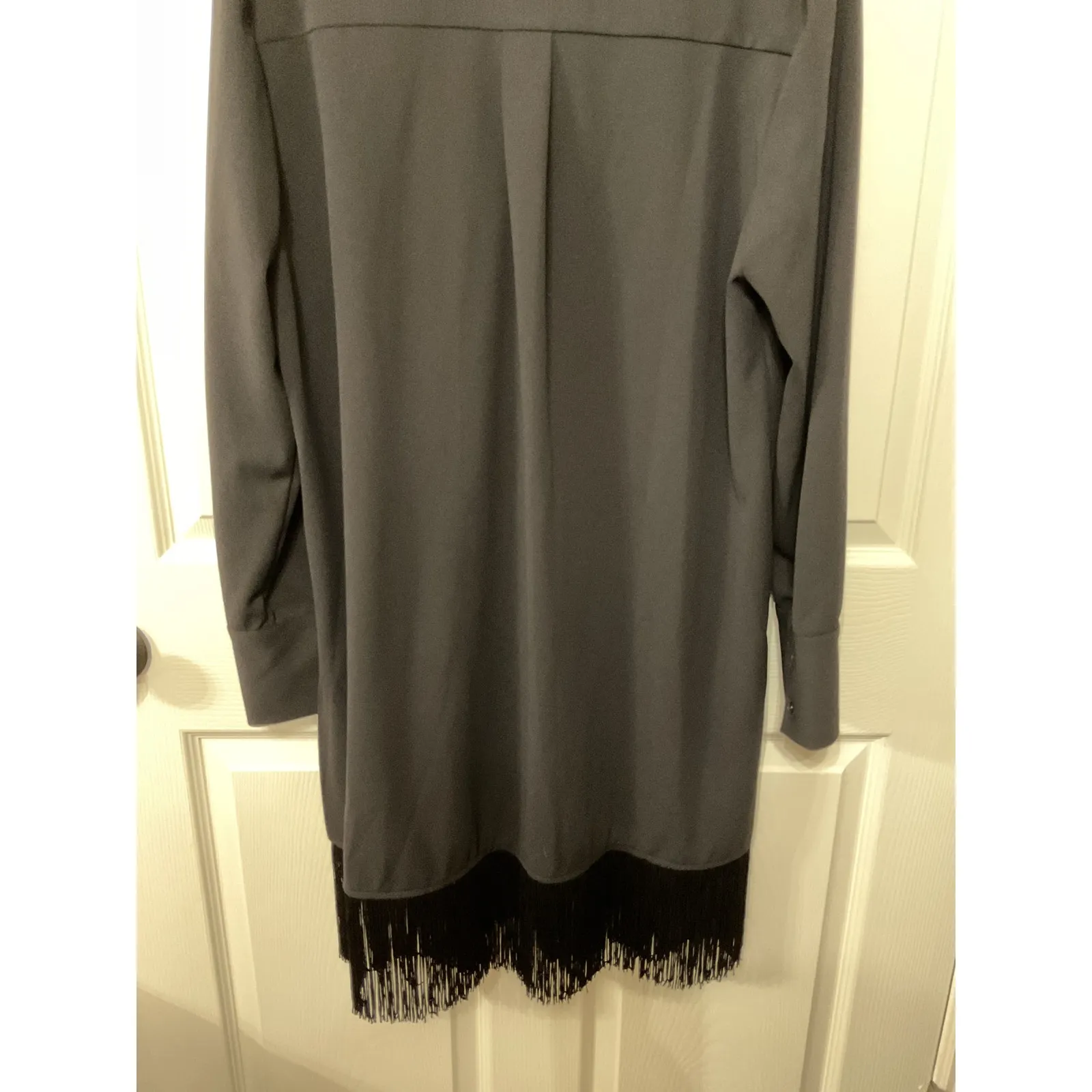 H by Halston Women's Black Fringe Button Down Tunic, L - Image 11