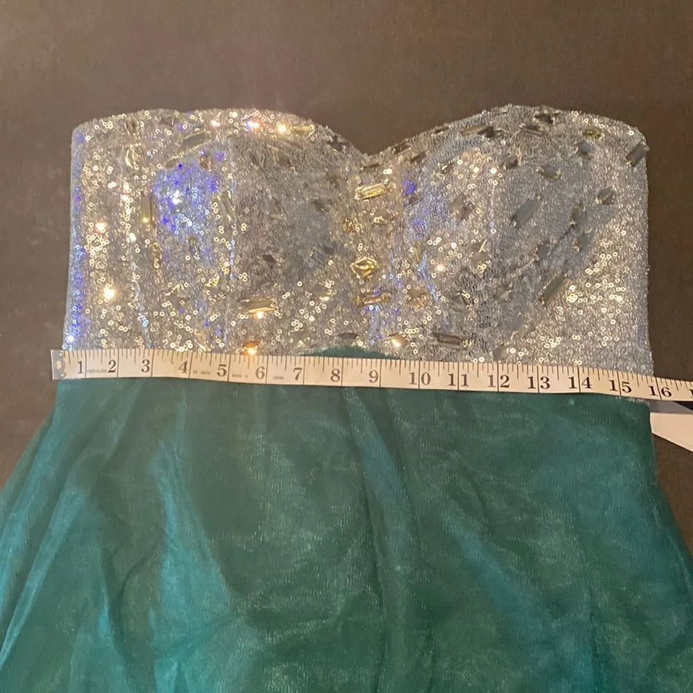 Women’s Green & Silver Full Length Prom Party Dress CorsetBack Size L NEW Size L - Image 8