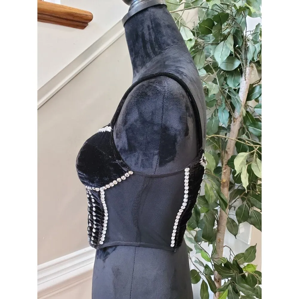 Starlet Rhinestone Corset Black Polyester Sweetheart Neck Party Wear Casual Top Size 8 - Image 5