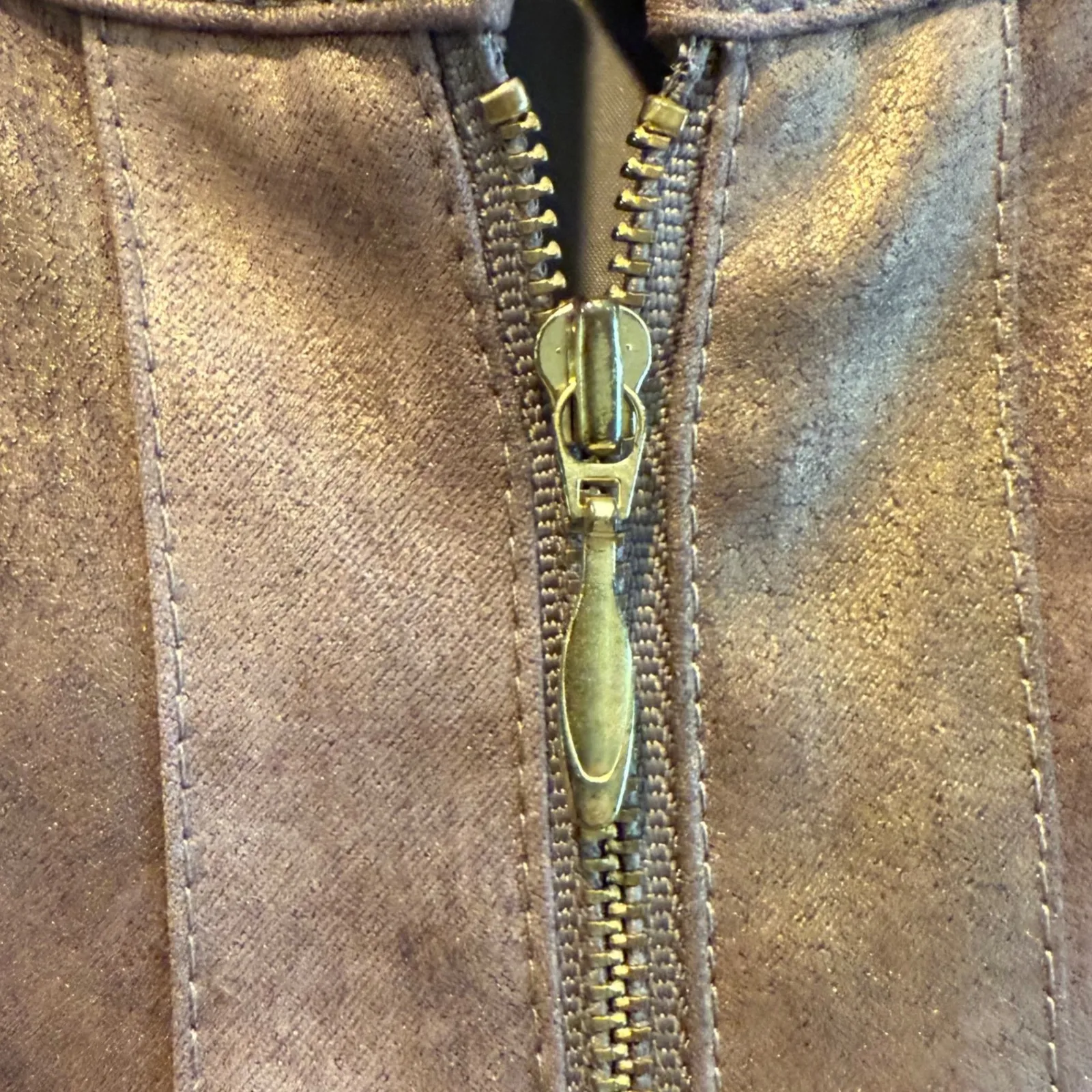 Chicos Bronze Metallic Quilted Jacket Full Zip Pockets Career Blazer Size 2 (12) Brown - Image 4