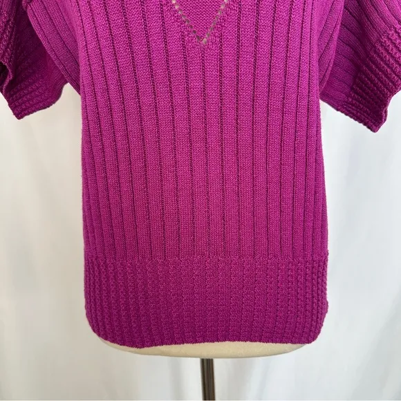 Vintage College Point Sweater Womens Medium Short Sleeve Round‎ Neck Made In USA Purple - Image 3