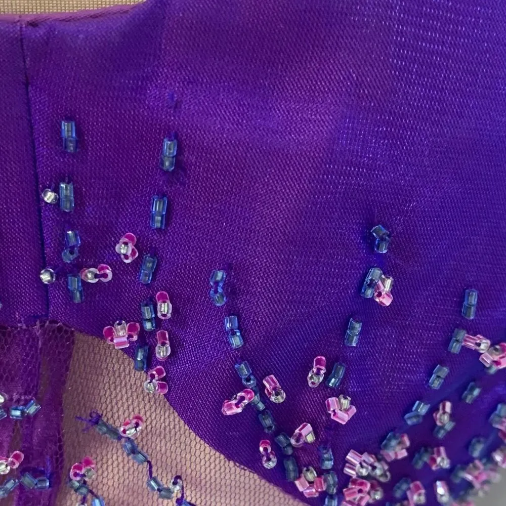 Alyce Paris Alyce Designs One Shoulder Beaded Illusion Formal Gown Prom Purple Size 6 - Image 9