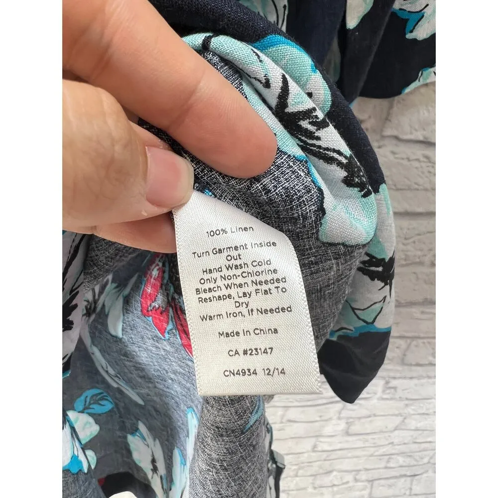 Talbots Womens Tunic Dress Navy Blue Linen Hibiscus Floral Size S Beaded 3/4 - Image 4