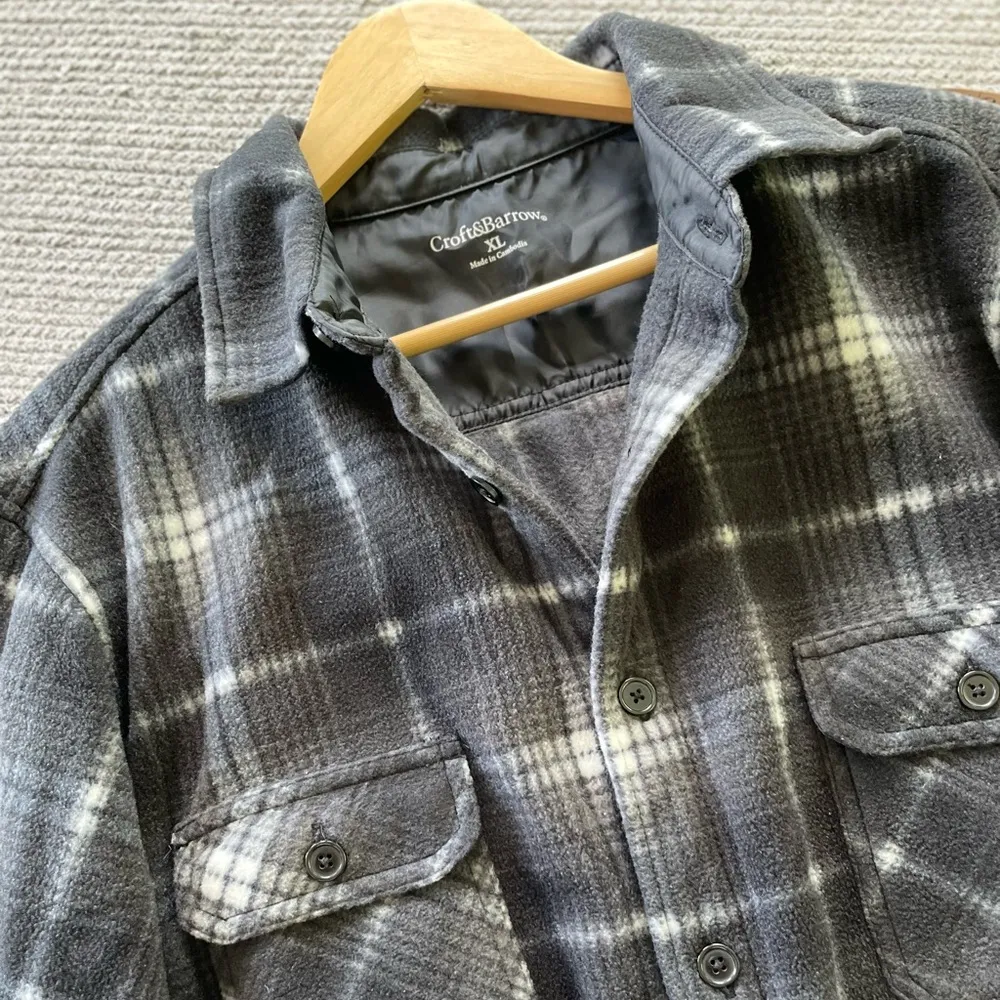 Croft & Barrow Black White Plaid Fleece Shacket Button Down Shirt Unisex Sz XL - Image 5