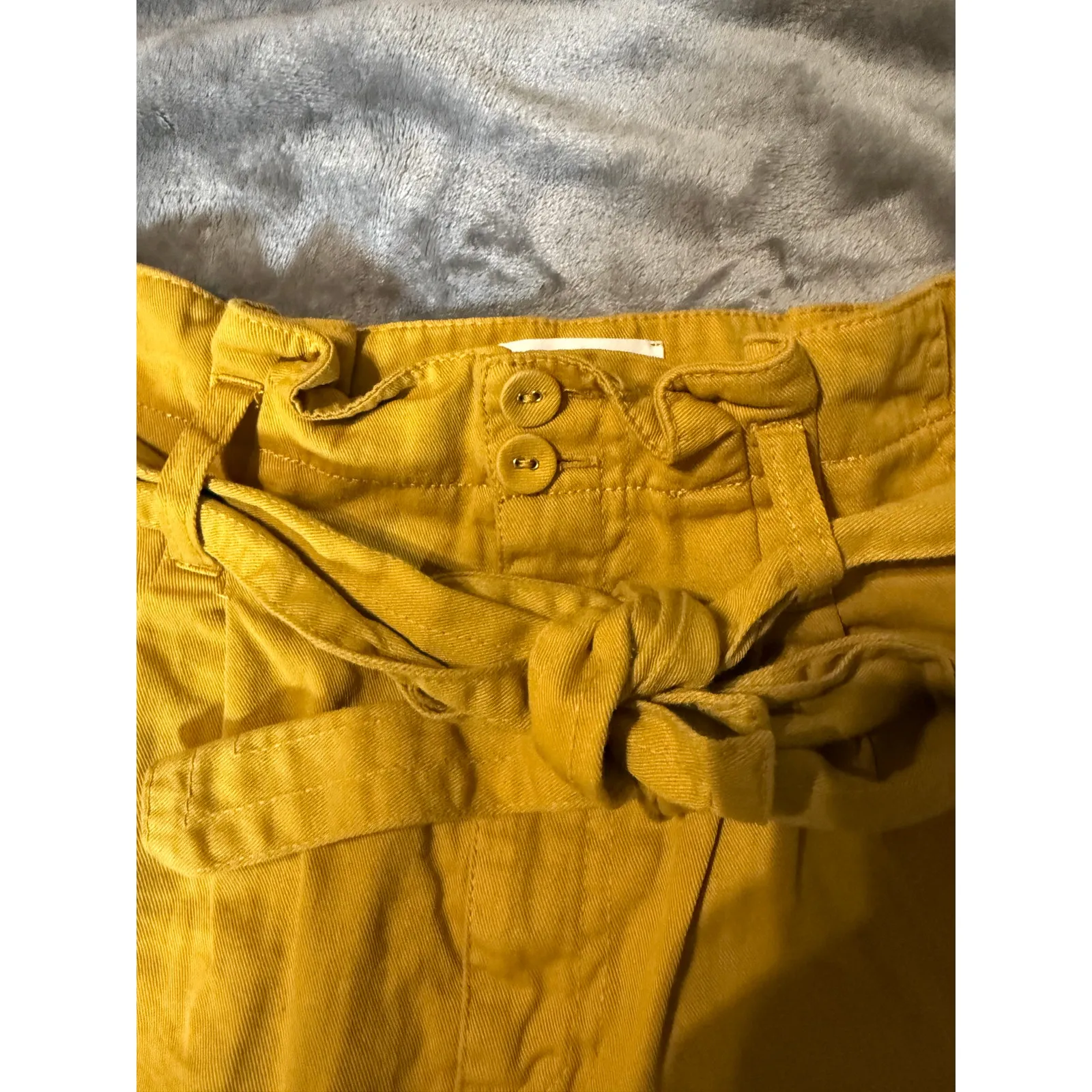 Every Paperbag Shorts Mustard‎ Yellow Women's Size 4 Front Tie Cotton High Rise - Image 6