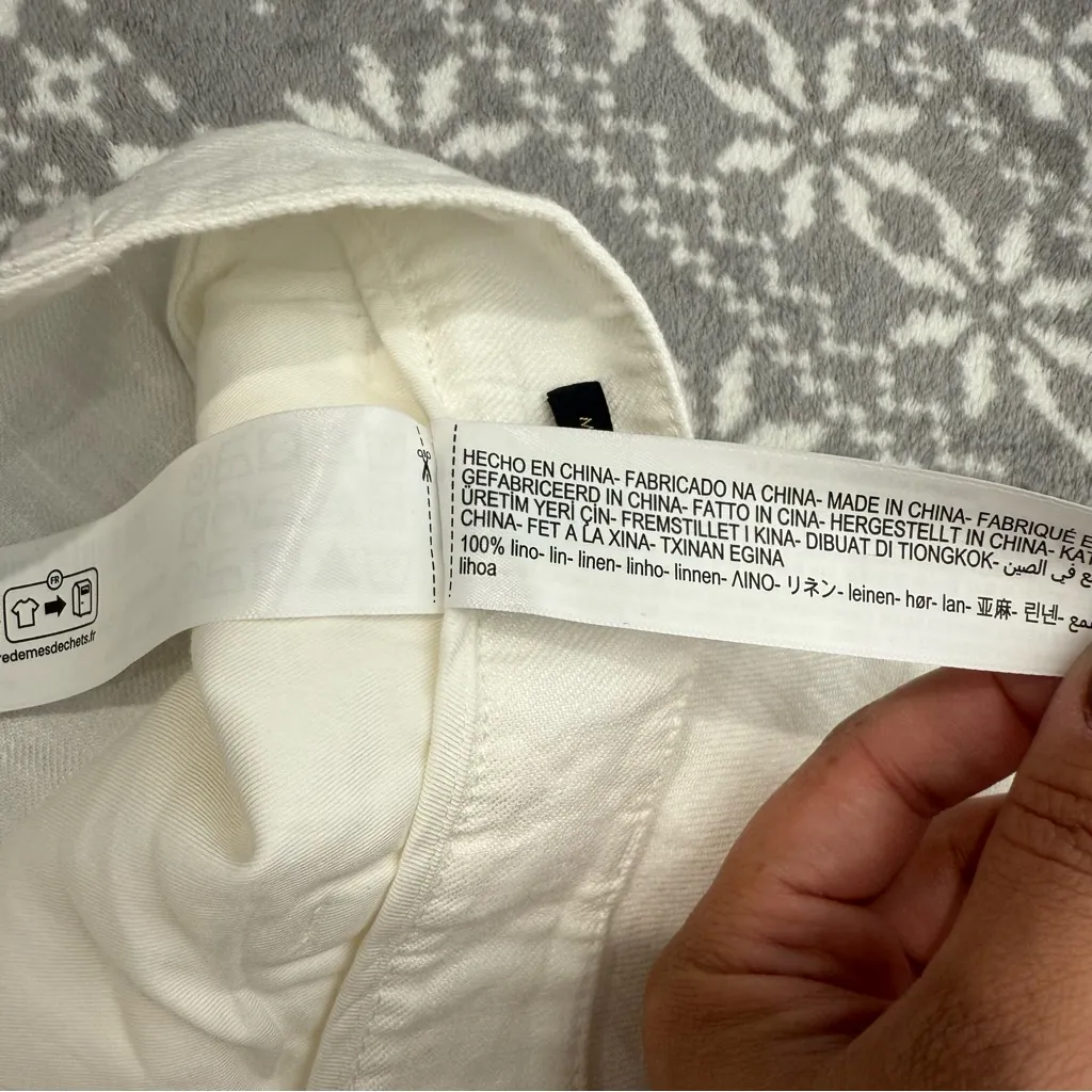 NWT Massimo Dutti Women's Wide Leg 100% Linen Pants In White Size 12 - Image 11