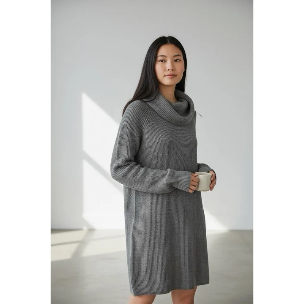 *New GAP Knit Sweater Dress Womens MTall Gray Cowl Neck Neutral Classic Office - Image 10