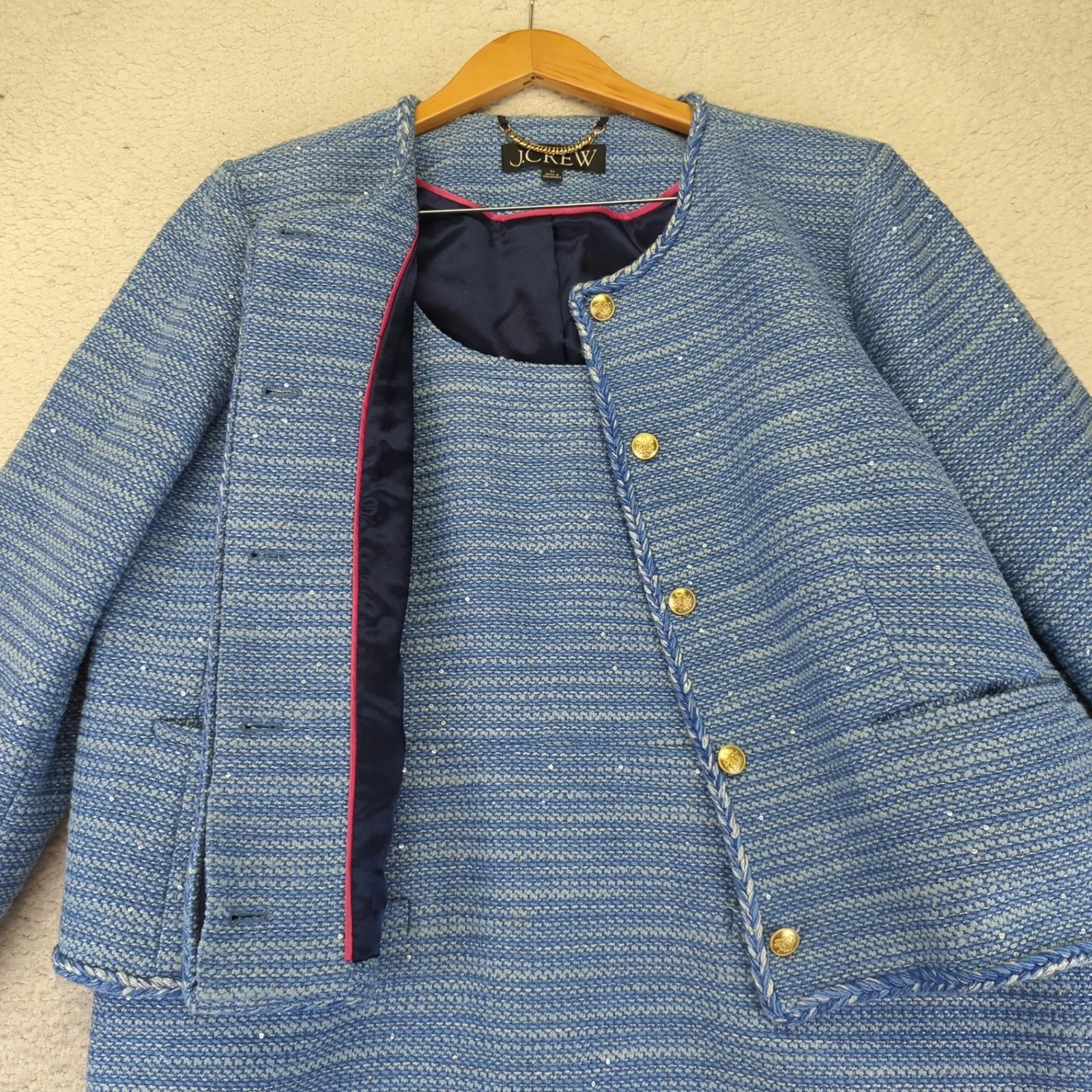 J Crew Blue Sequin Tweed Louisa Lady Jacket Mini Sheath Dress Set 22 BP602 BR725 - Image 9