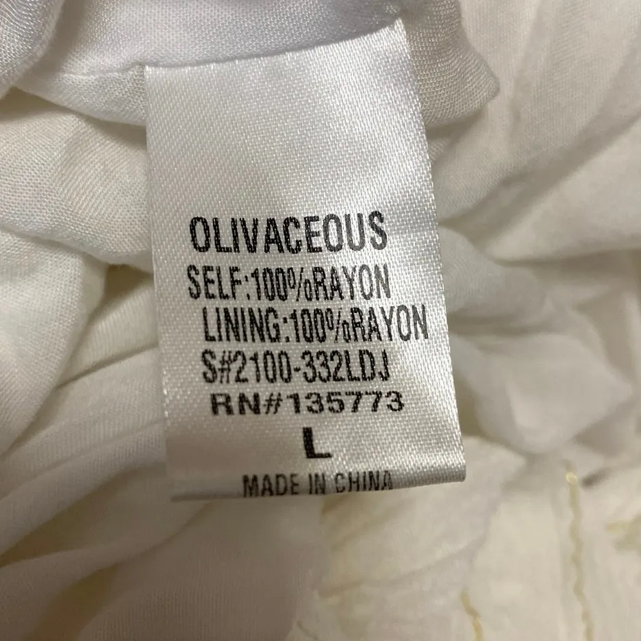 Olivaceous Cream Half Sleeve Peasant Tiered Swiss Dot Tie Maxi Blouson Dress L - Image 5