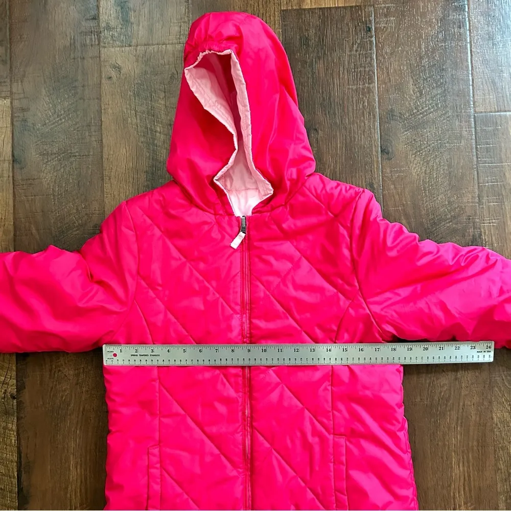 hot pink/pink reversible hooded puffer jacket, size XL 14/16 - Image 12