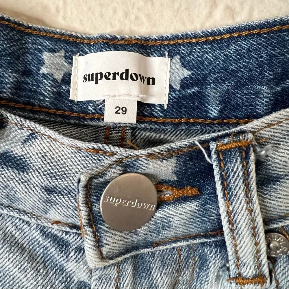 SUPERDOWN Revolve Kenzie Star Print Distressed Denim Jean Shorts High Rise - Image 5
