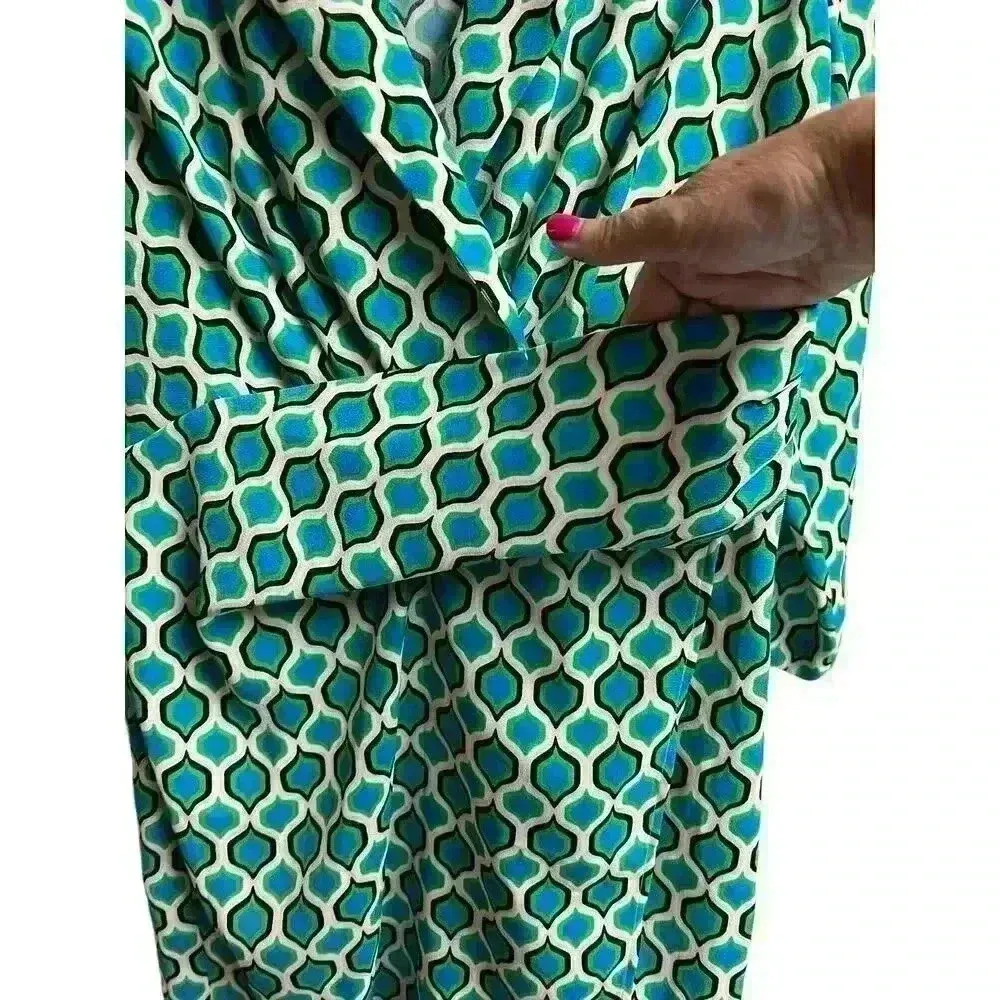 Zara Geometric Print Blazer Dress Size Small Shades of Blue and Green - Image 7