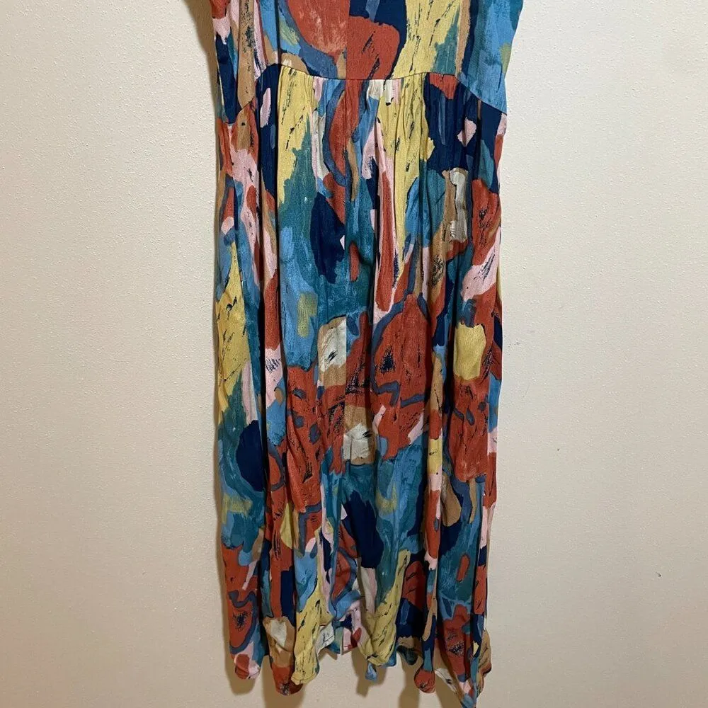 Rolla's Size S Small Eve Painted Tulip Button Front Midi Dress Orange - Image 9