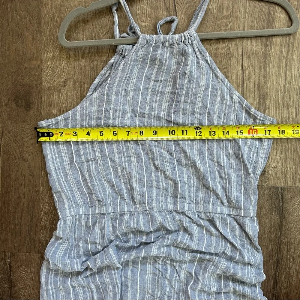 Lovestitch High Neck Chambray Blue Ivory Stripe Maxi Dress L - Image 8