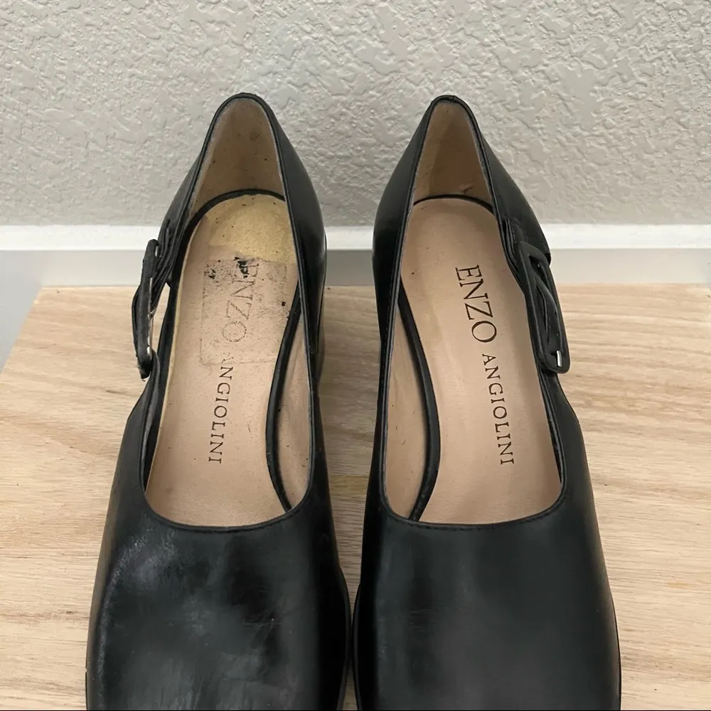 Enzo Angiolini 90s Vintage Black Open Toe Block Heel Leather Sandals 6 - Image 5