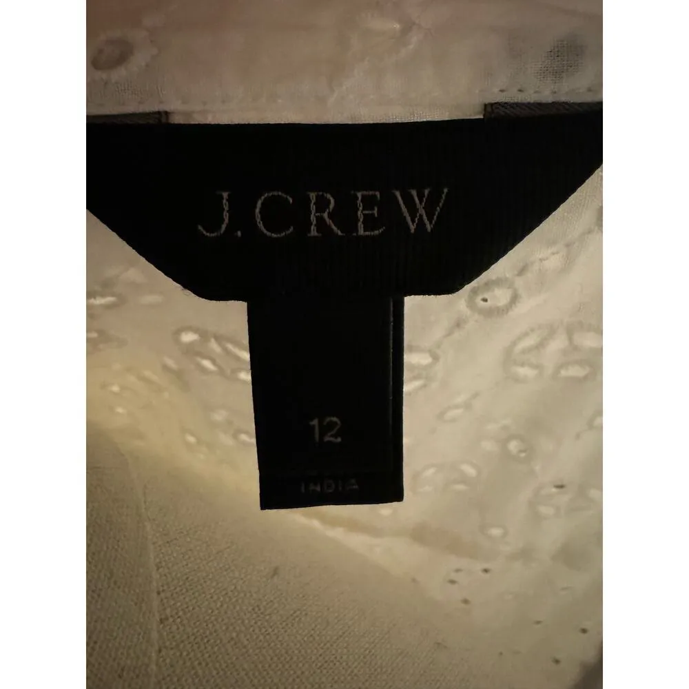 J. Crew Eyelet Lace Sleeveless Tea Length Button Down Dress White Lined size 12 - Image 11