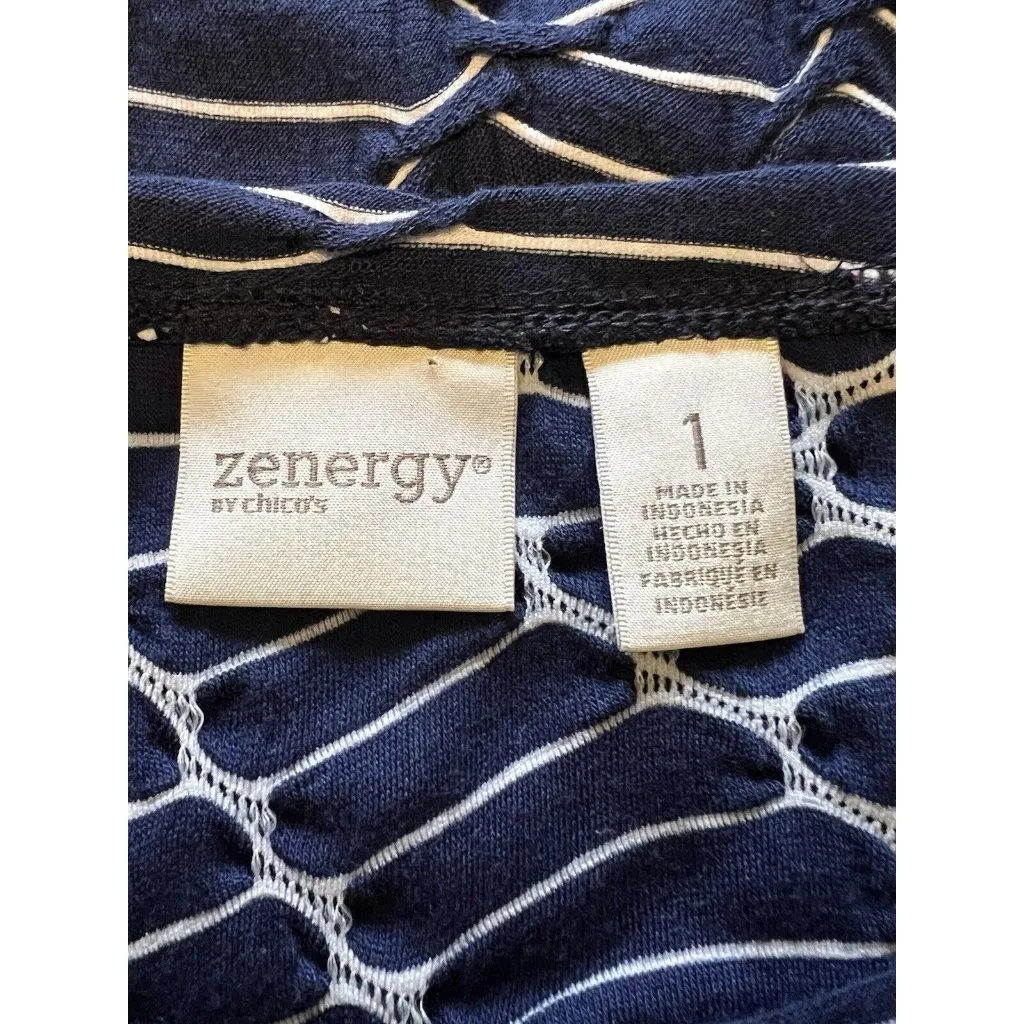 Chicos Zenergy Tunic Top Size 1 Blue‎ White Striped Shark Bite Hem Pleated - Image 8