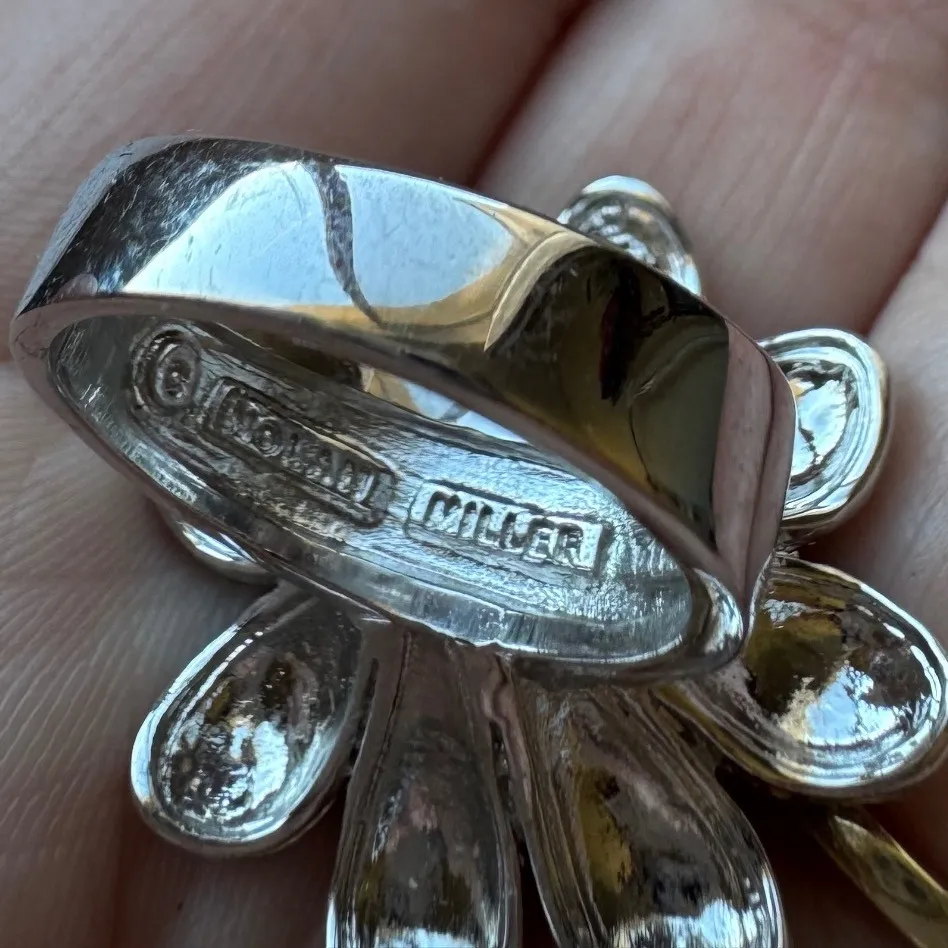 Vintage Nolan Miller Blue Stone Silver Tone Flower Petal Statement Ring Signed - Image 8