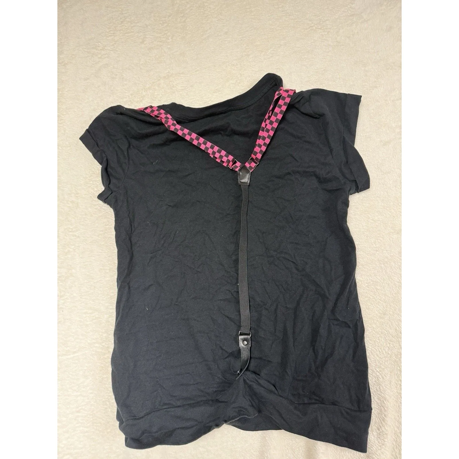 Y2K Abbey Dawn by Avril Lavigne Pink & Black Checkered Skull T - Image 5