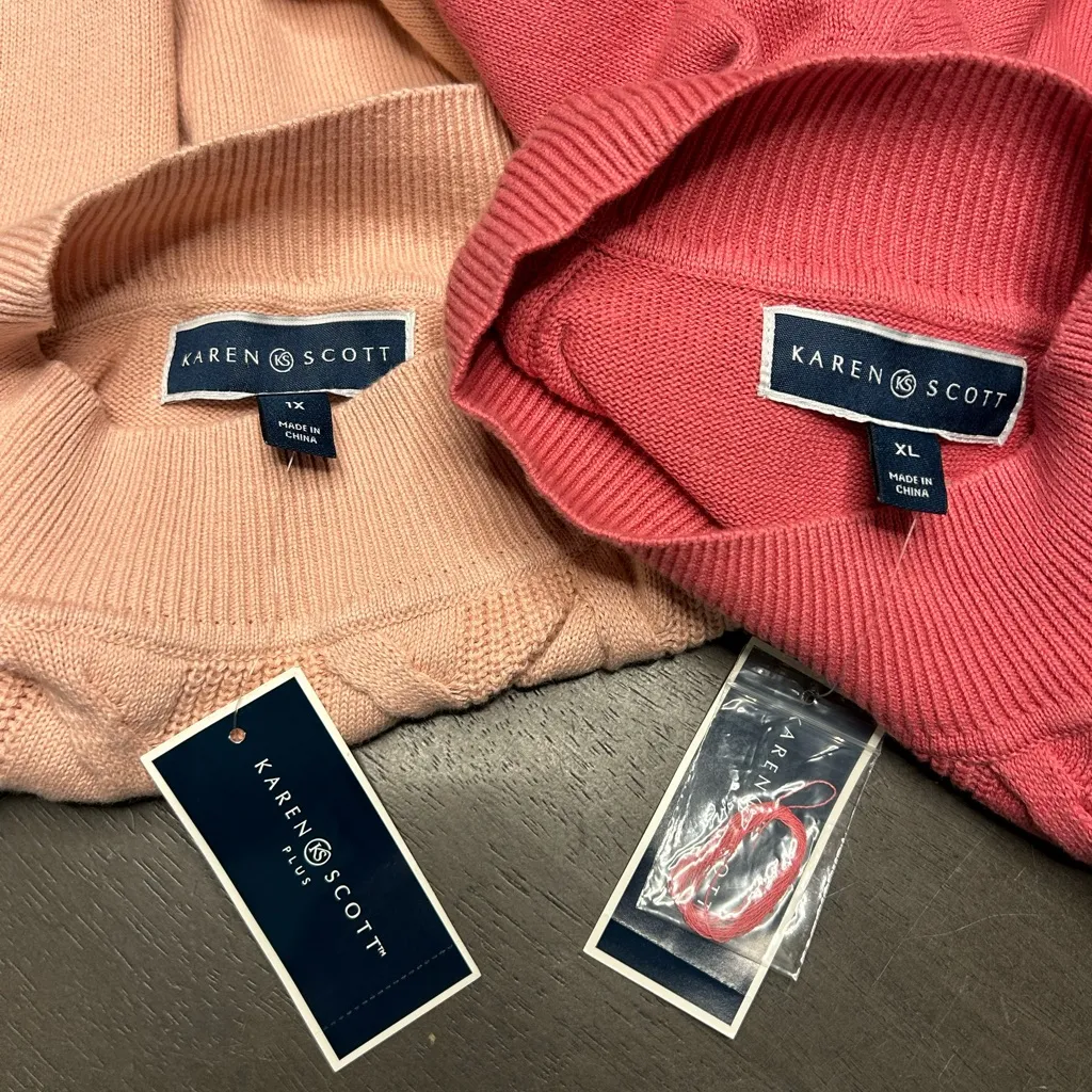 Karen Scott (set of 2) pink classic cozy feminine cable-knit sweaters NWT 1X - Image 9