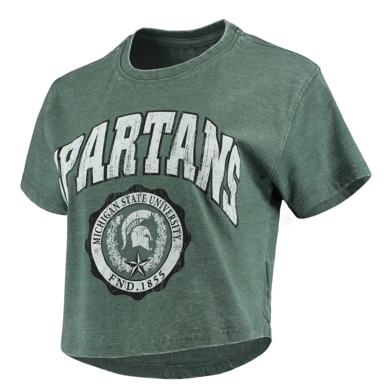 Michigan State Women's Pressbox Spartans Edith Vintage Burnout Crop T-Shirt Med‎ - Image 2