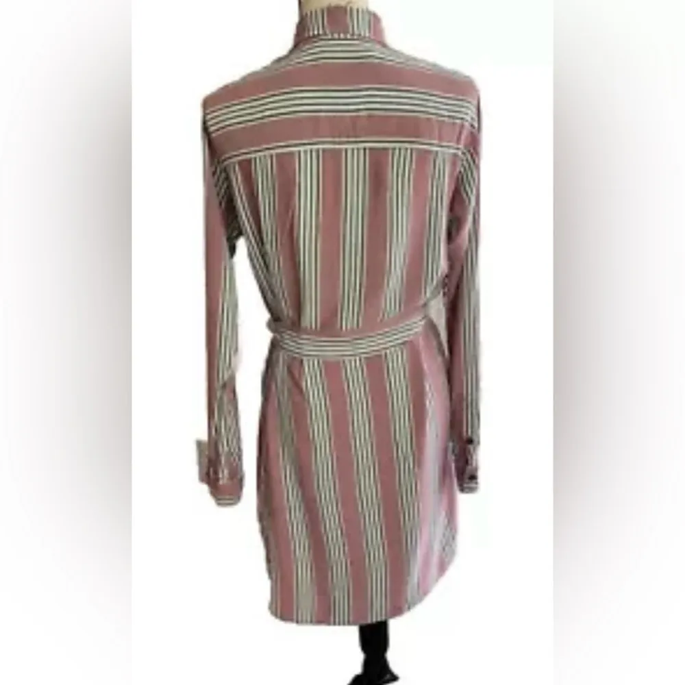 Abercrombie & Fitch Women’s Pink Gray Striped Long Sleeve Belted Dress Small - Image 3